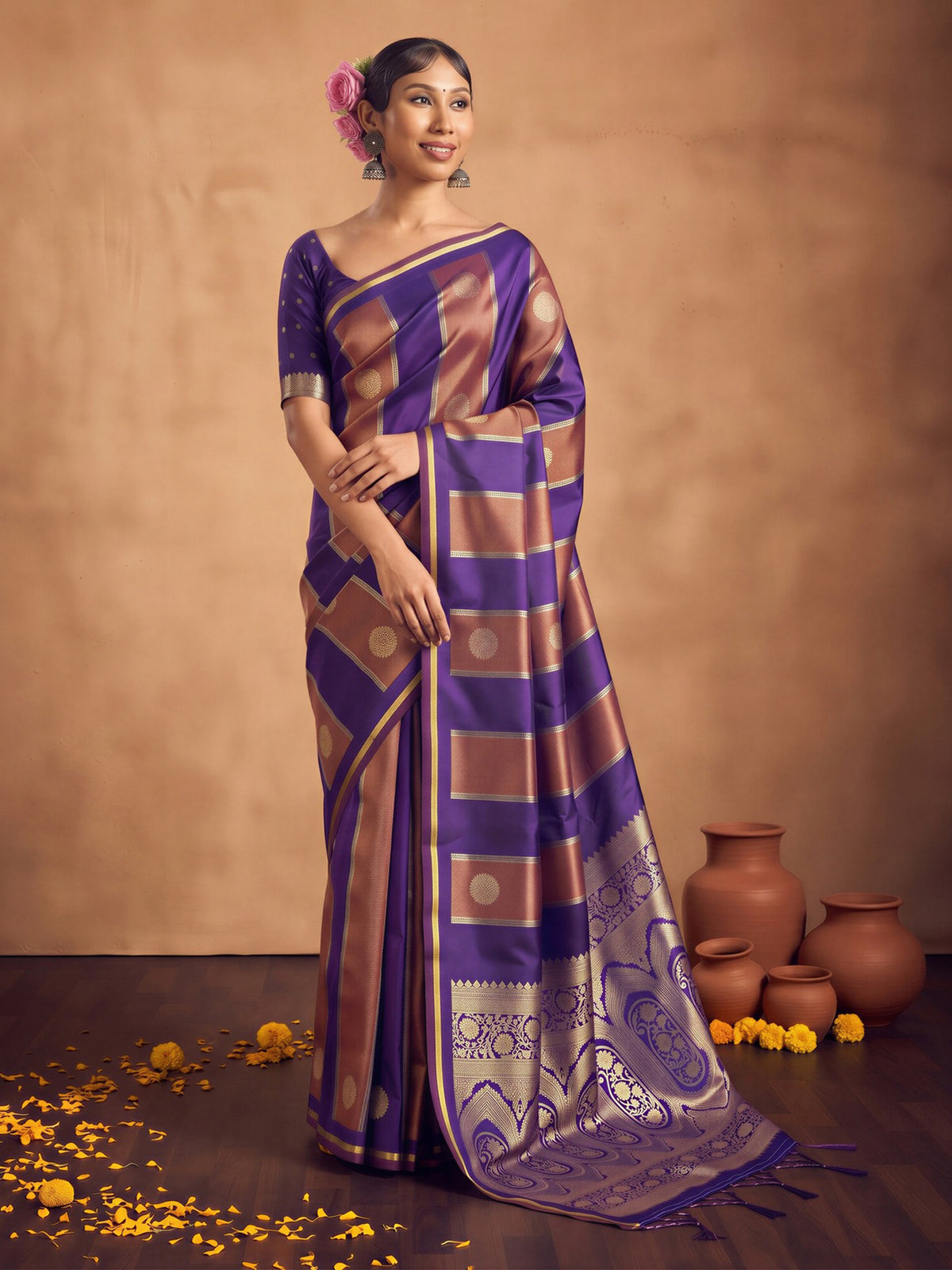 Purple Satin saree – detail view 3