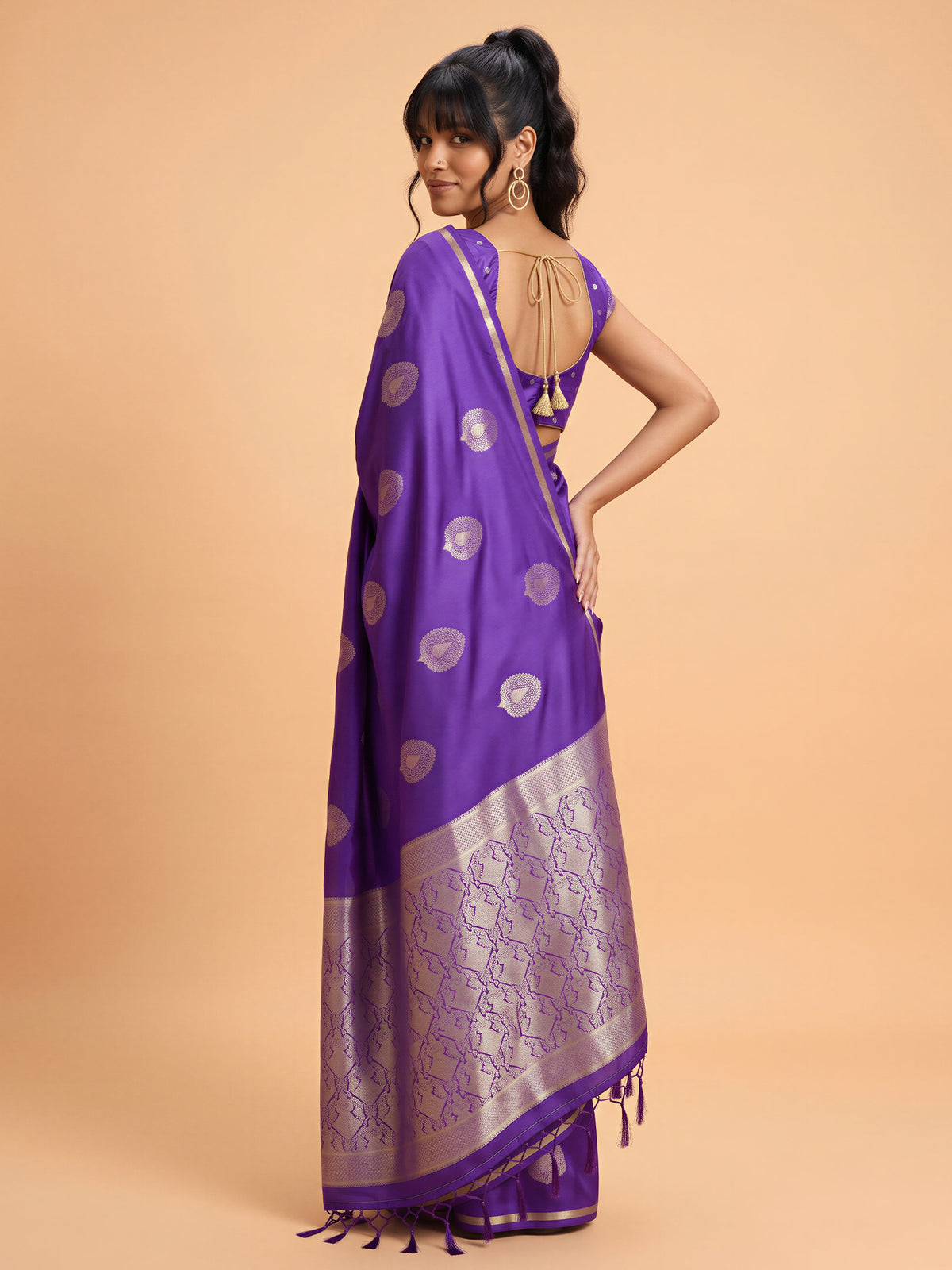 Purple Satin Silk saree – detail view 1
