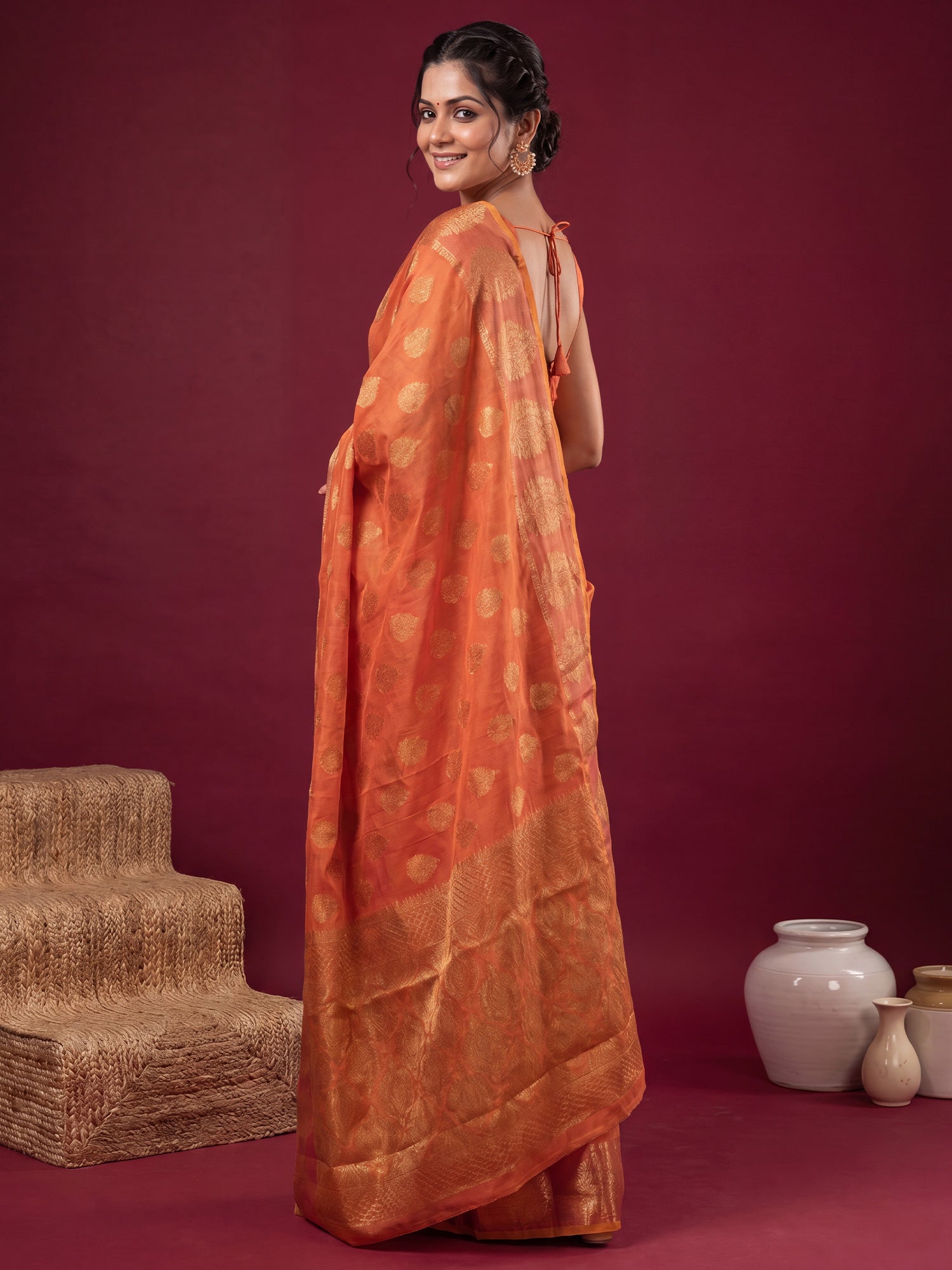 Orange Silk Blend saree – detail view 1
