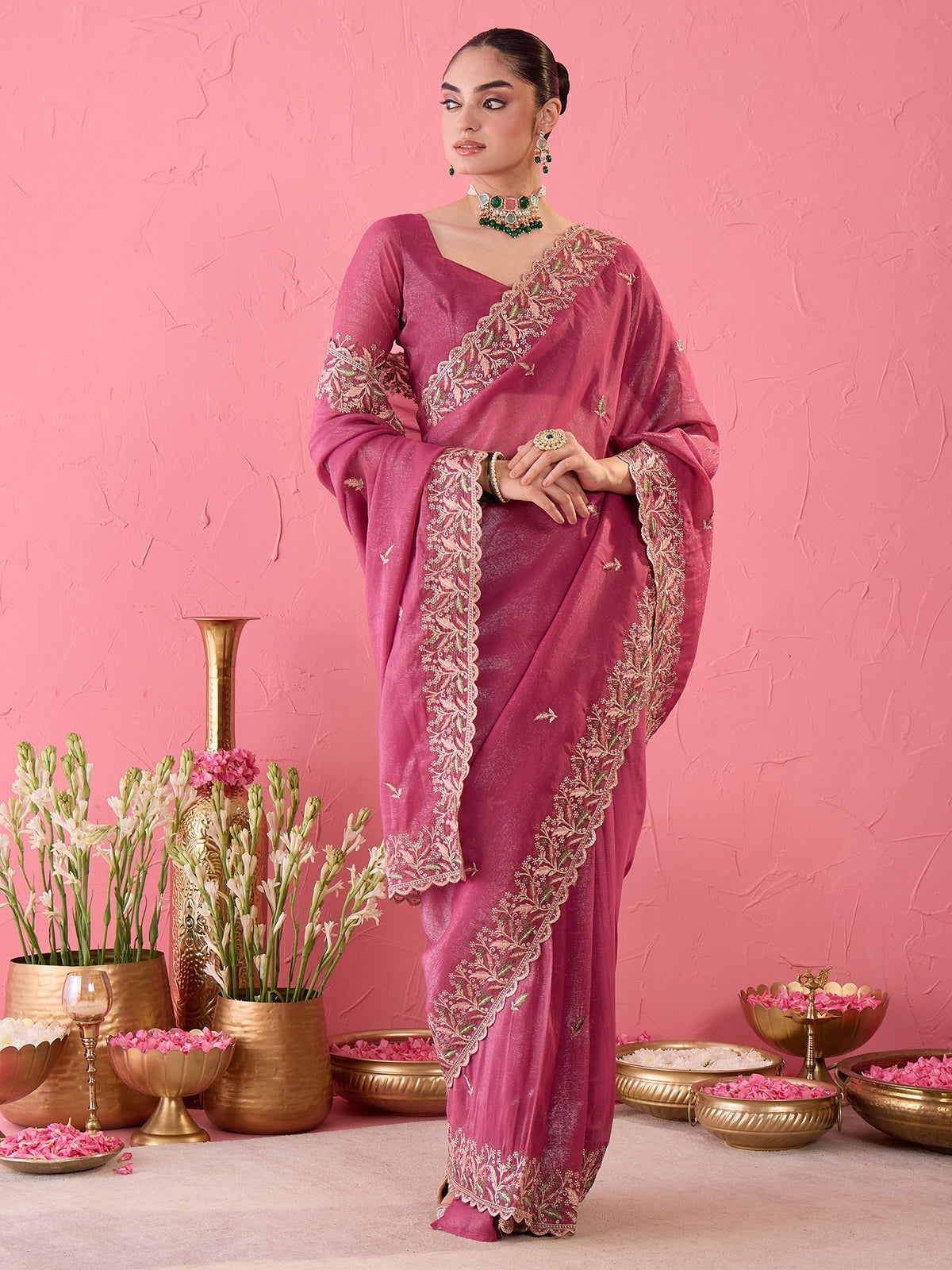 Pink Chiffon saree – detail view 3