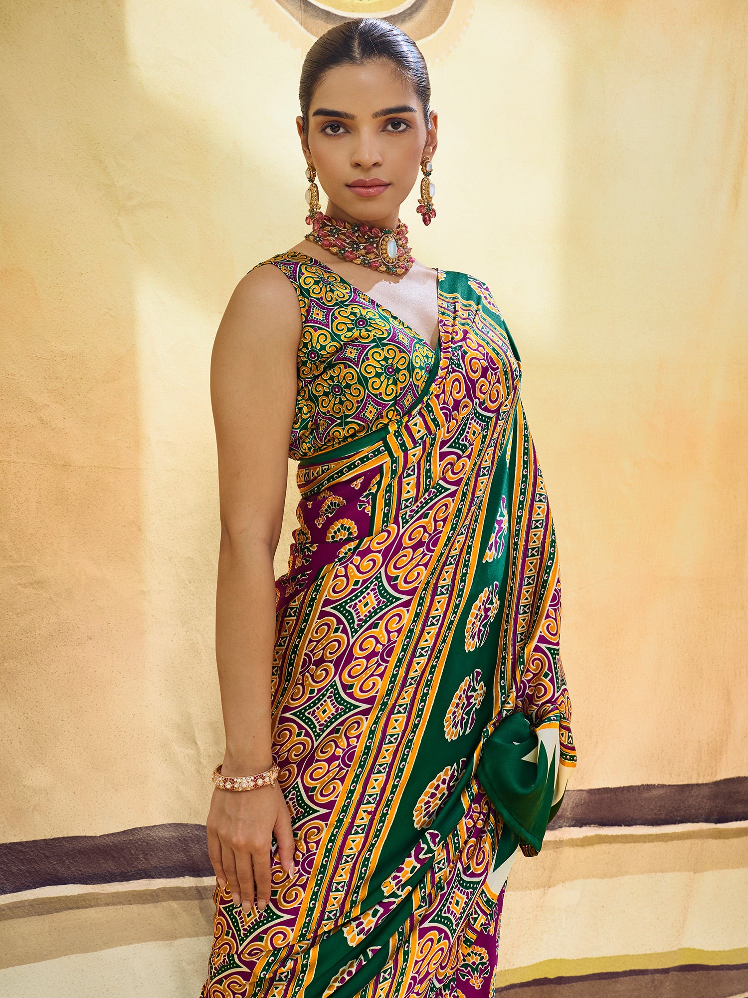 Purple Satin saree – detail view 4