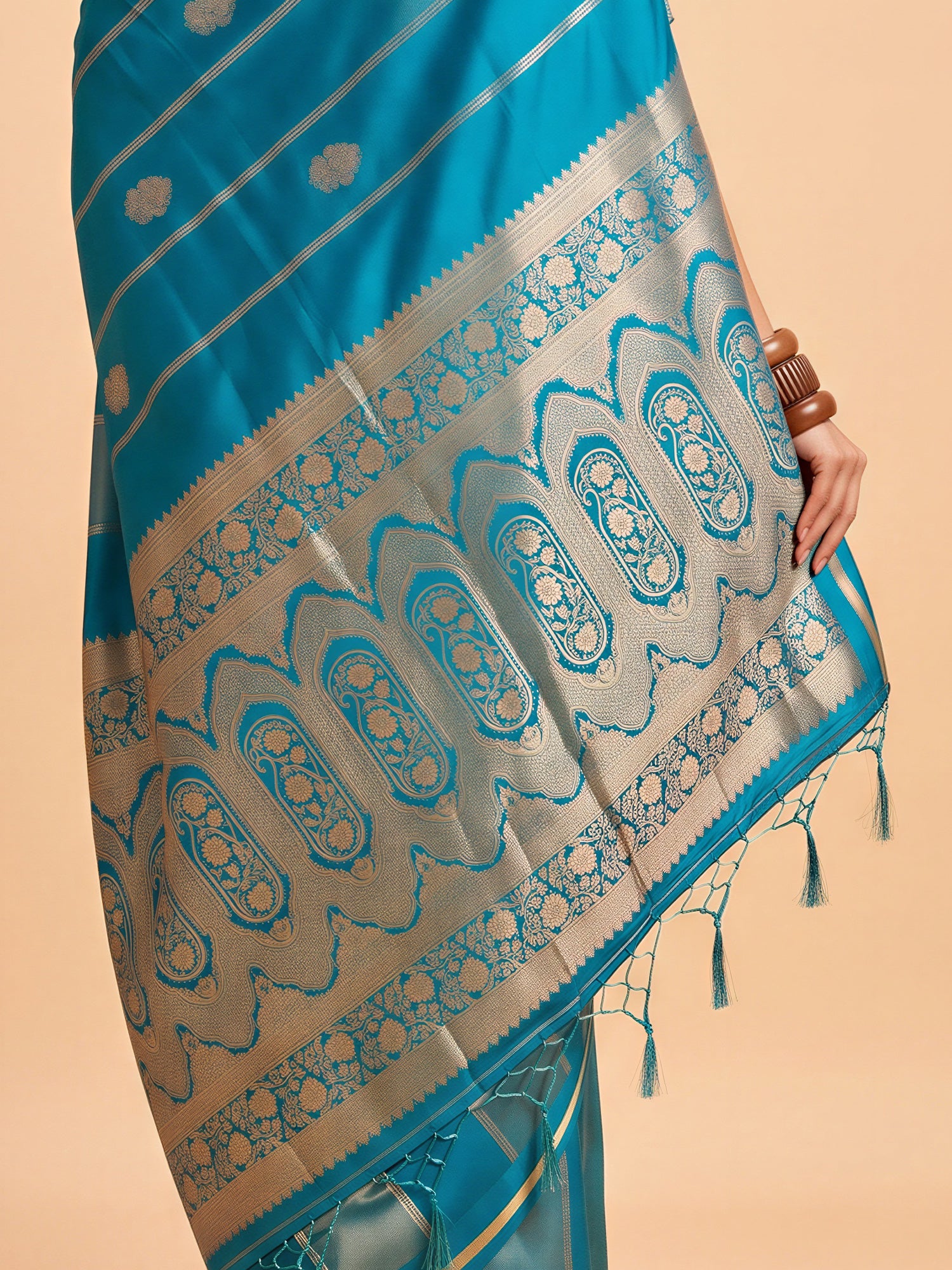 Light Blue Satin saree – detail view 5