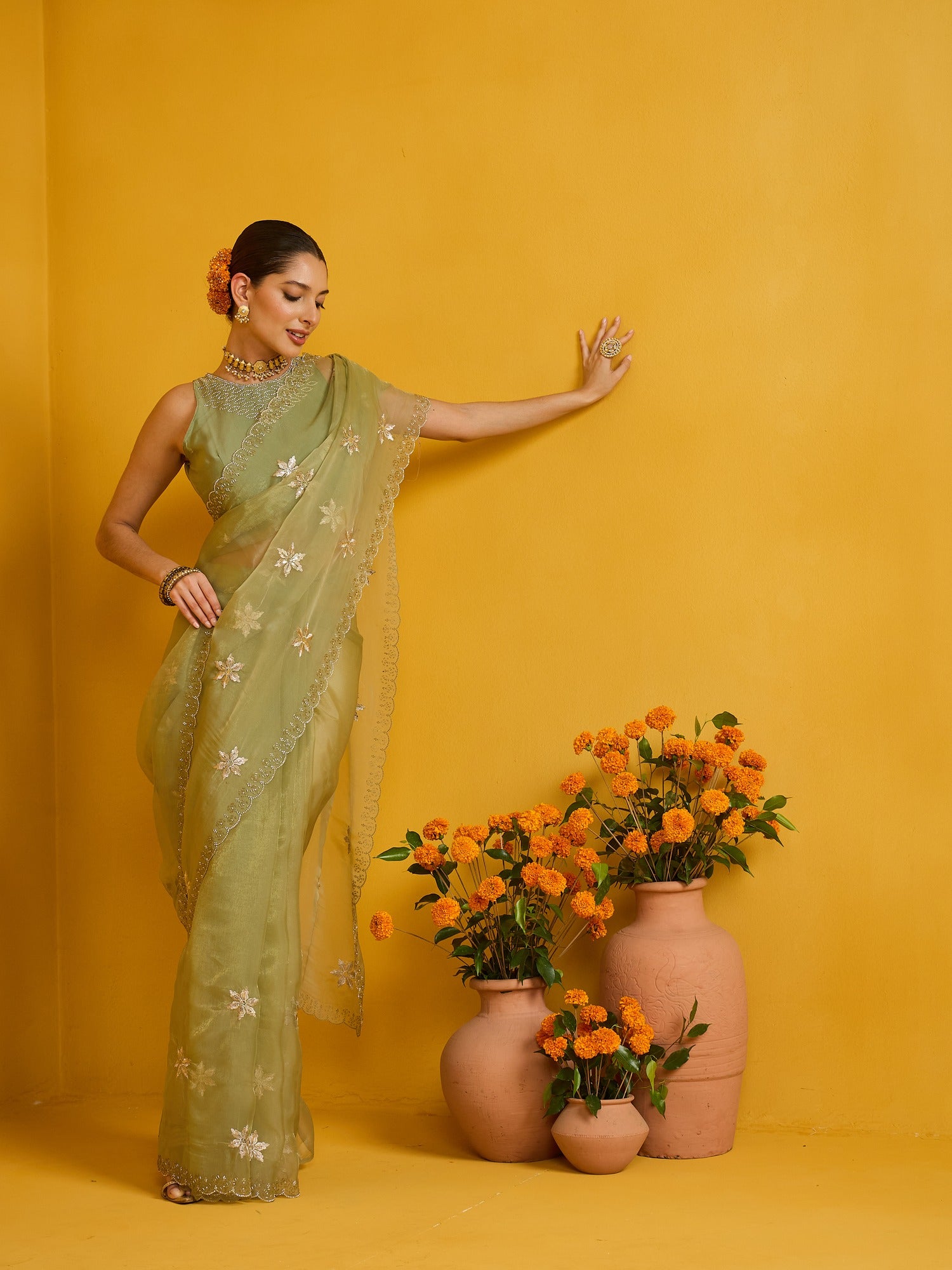 Mint Green Pure Georgette saree – detail view 3