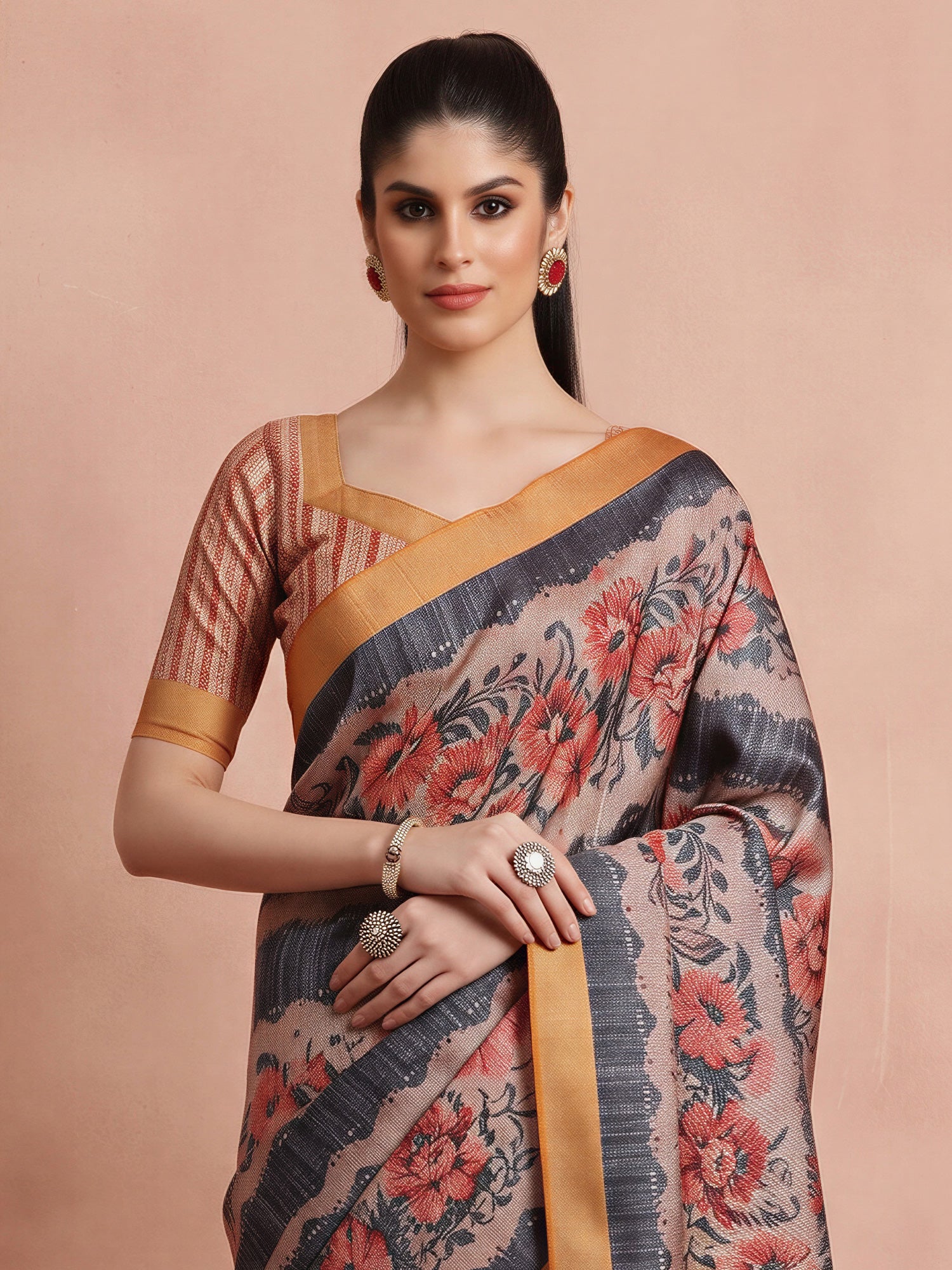 Rust Cotton Blend saree – detail view 3