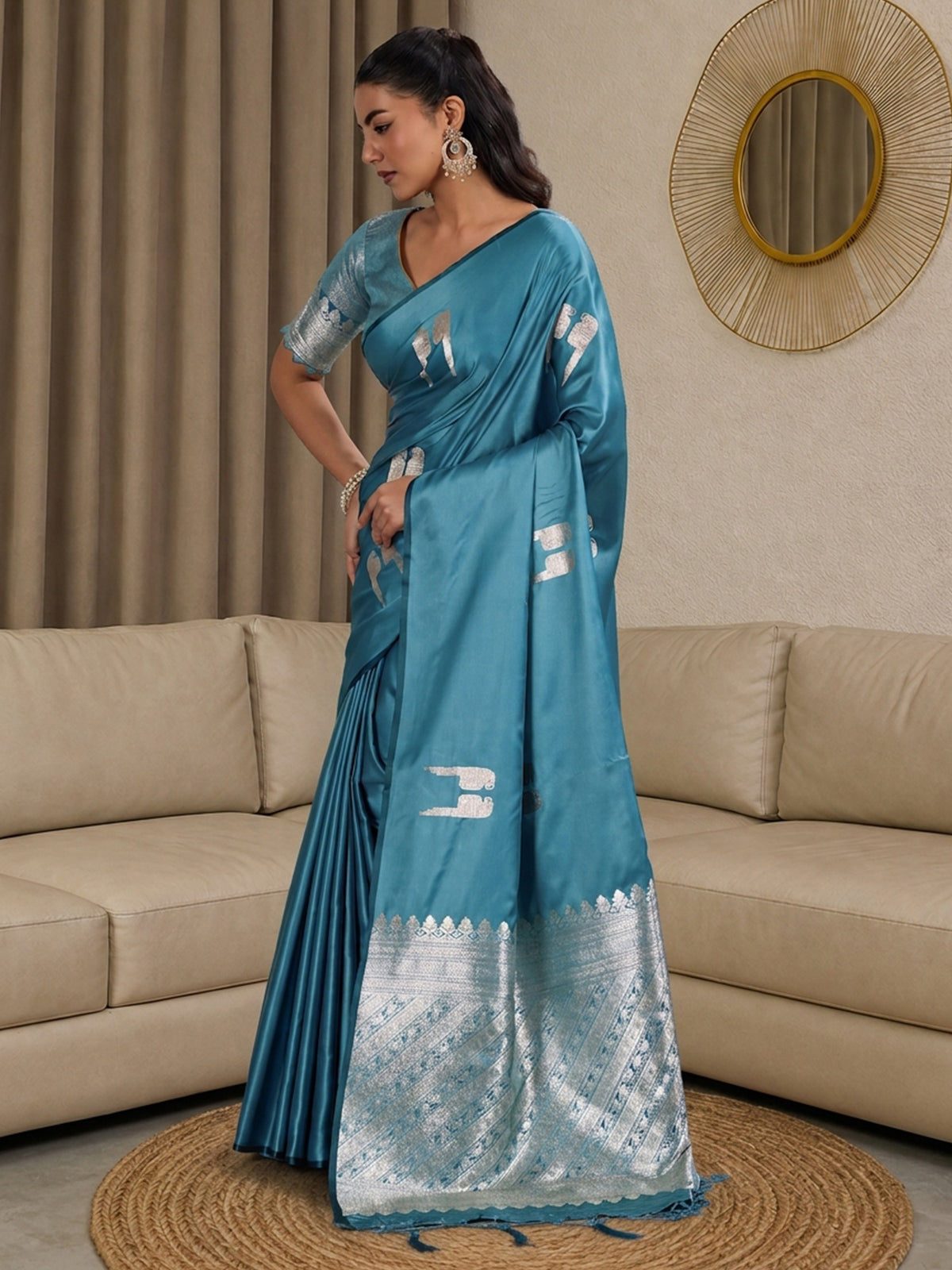 Light Blue Satin saree – detail view 2
