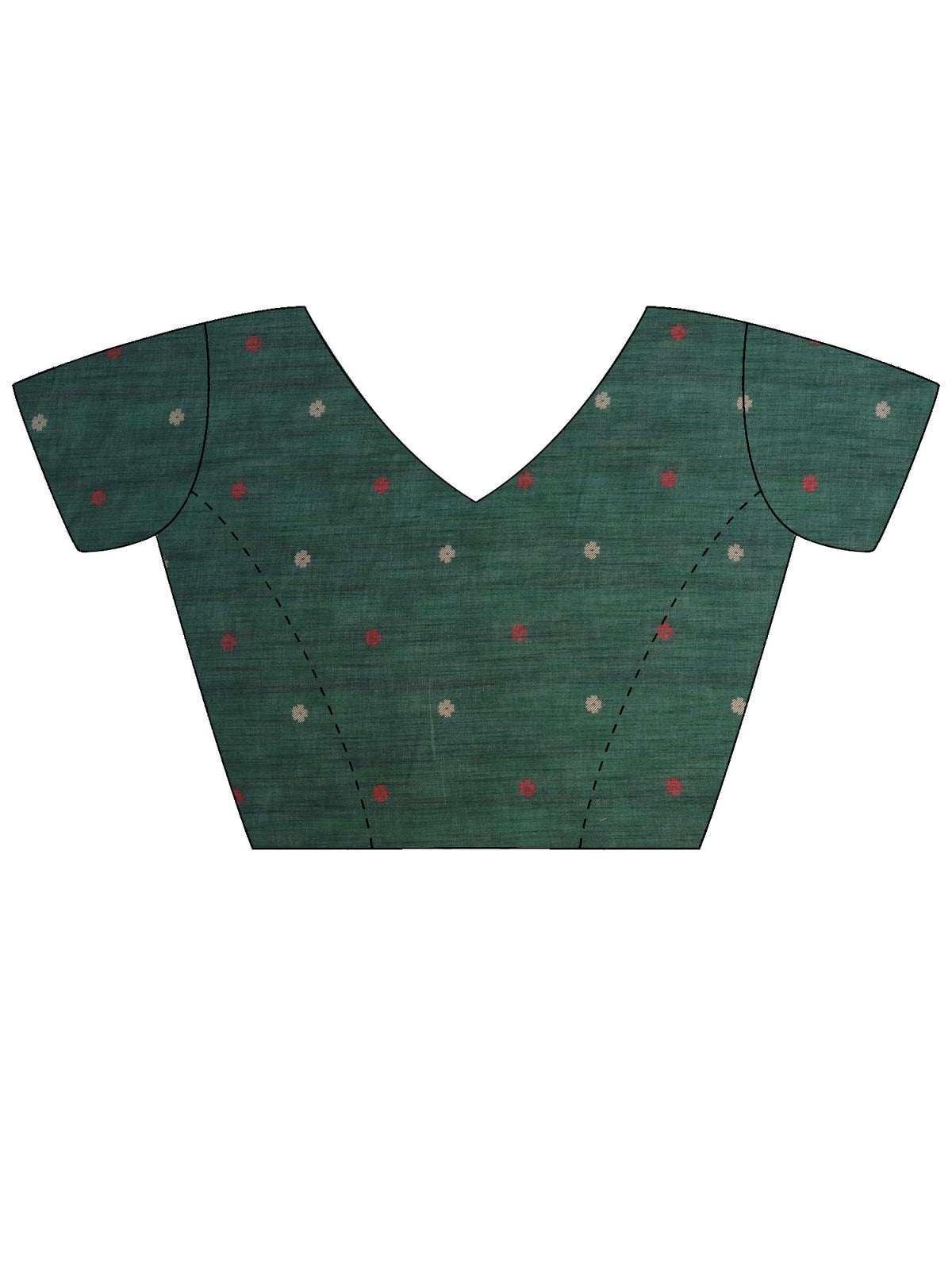 Unstitched green linen blend blouse piece with ethnic motif design