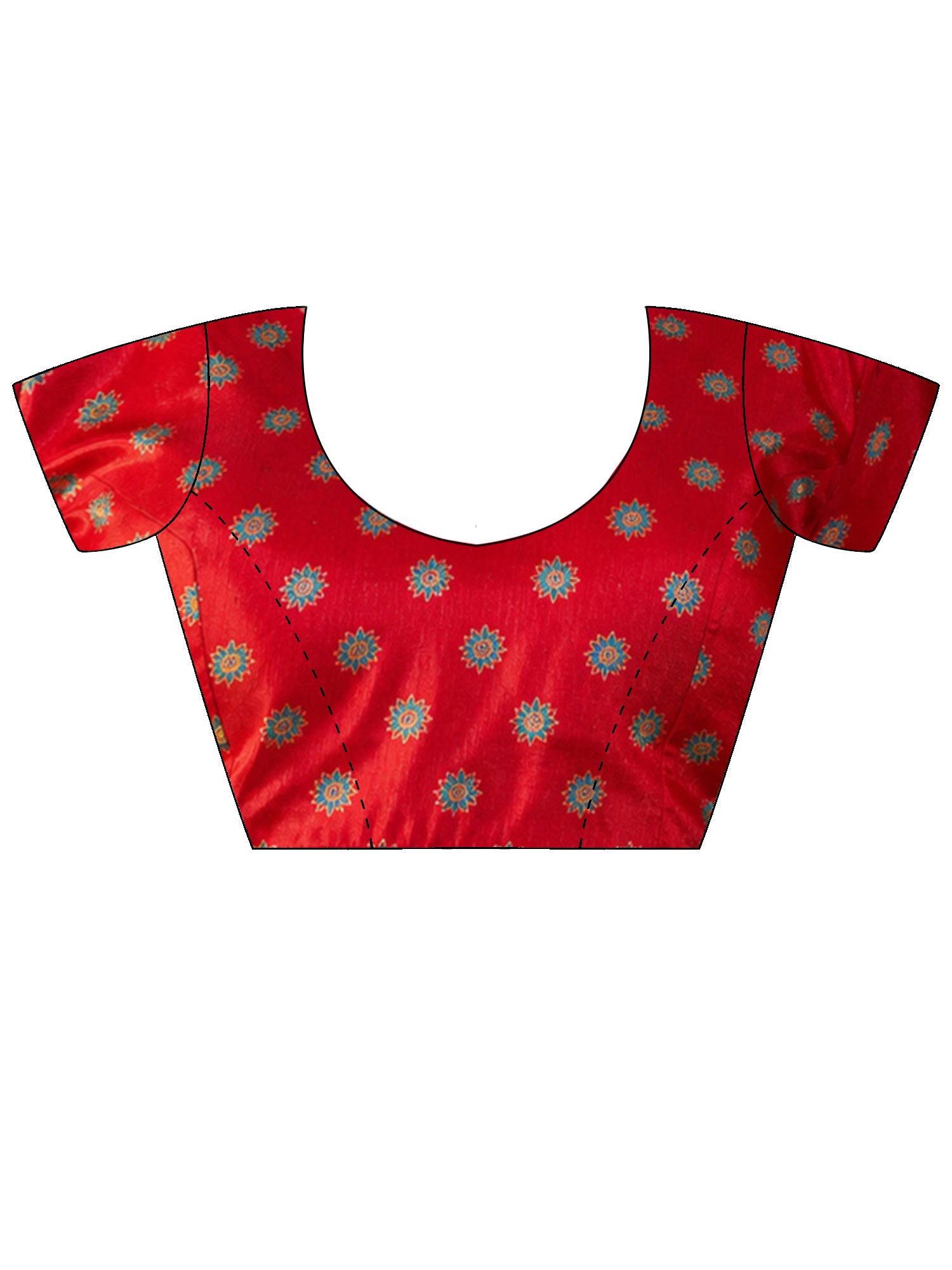 Unstitched red silk blend blouse piece with ethnic motif design