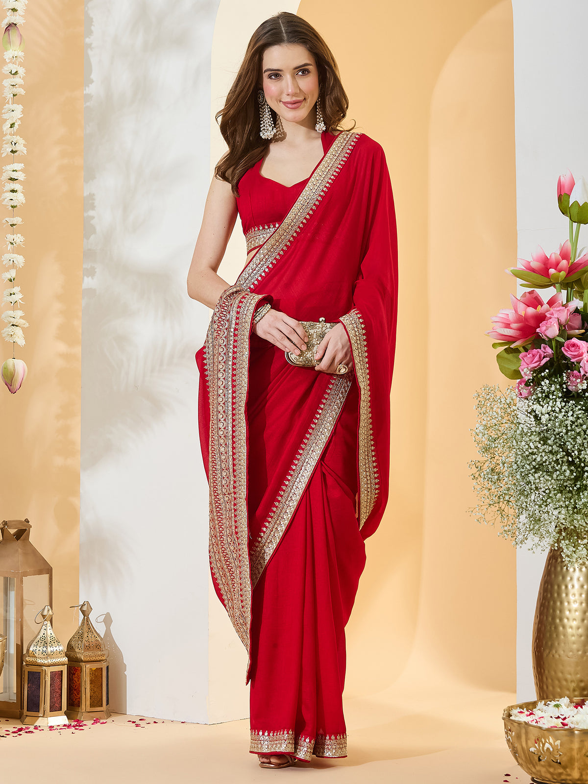 Red Silk Blend saree – detail view 3