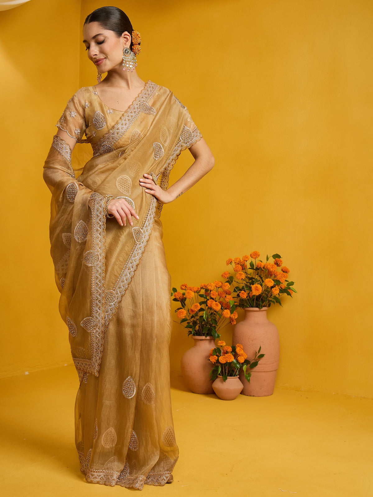 Gold Organza saree – detail view 2