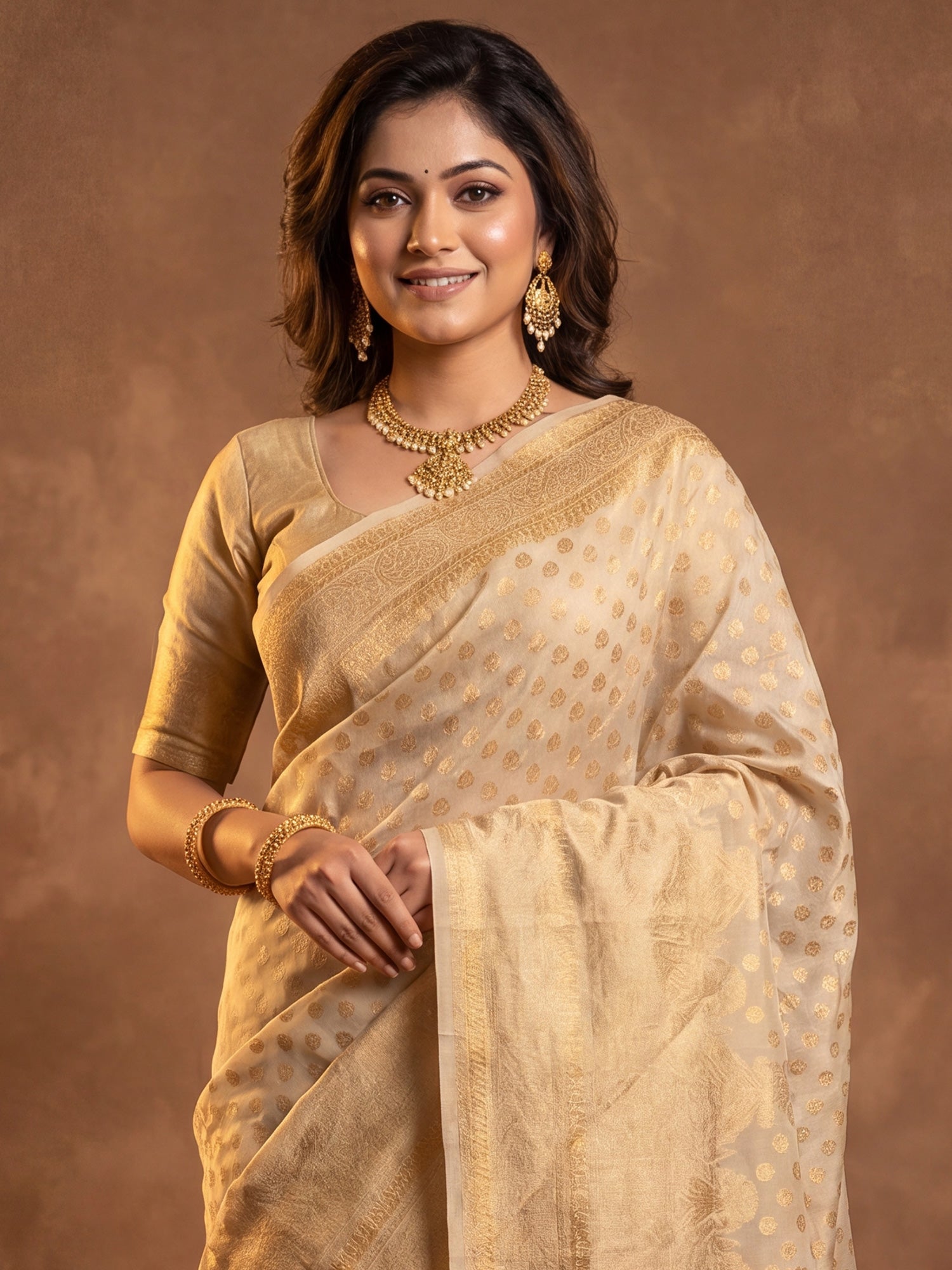 Cream Silk Blend saree – detail view 3