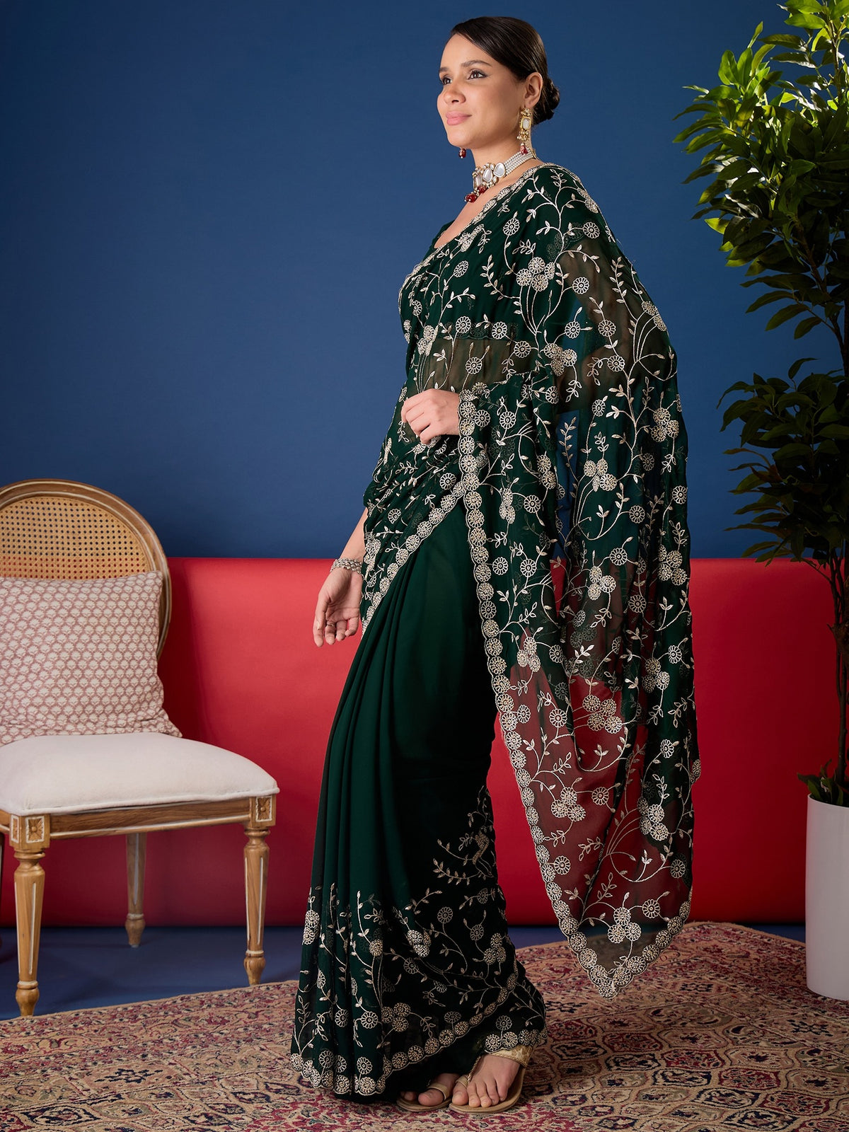 Green Georgette saree – detail view 2