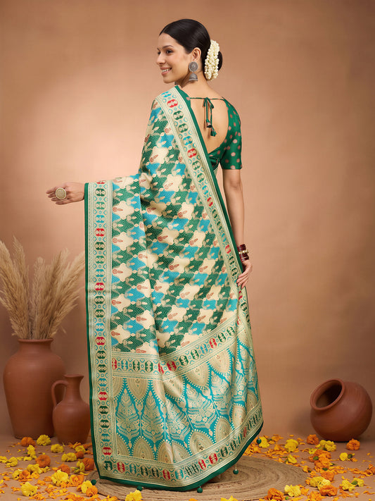 Green Silk Blend saree – detail view 1