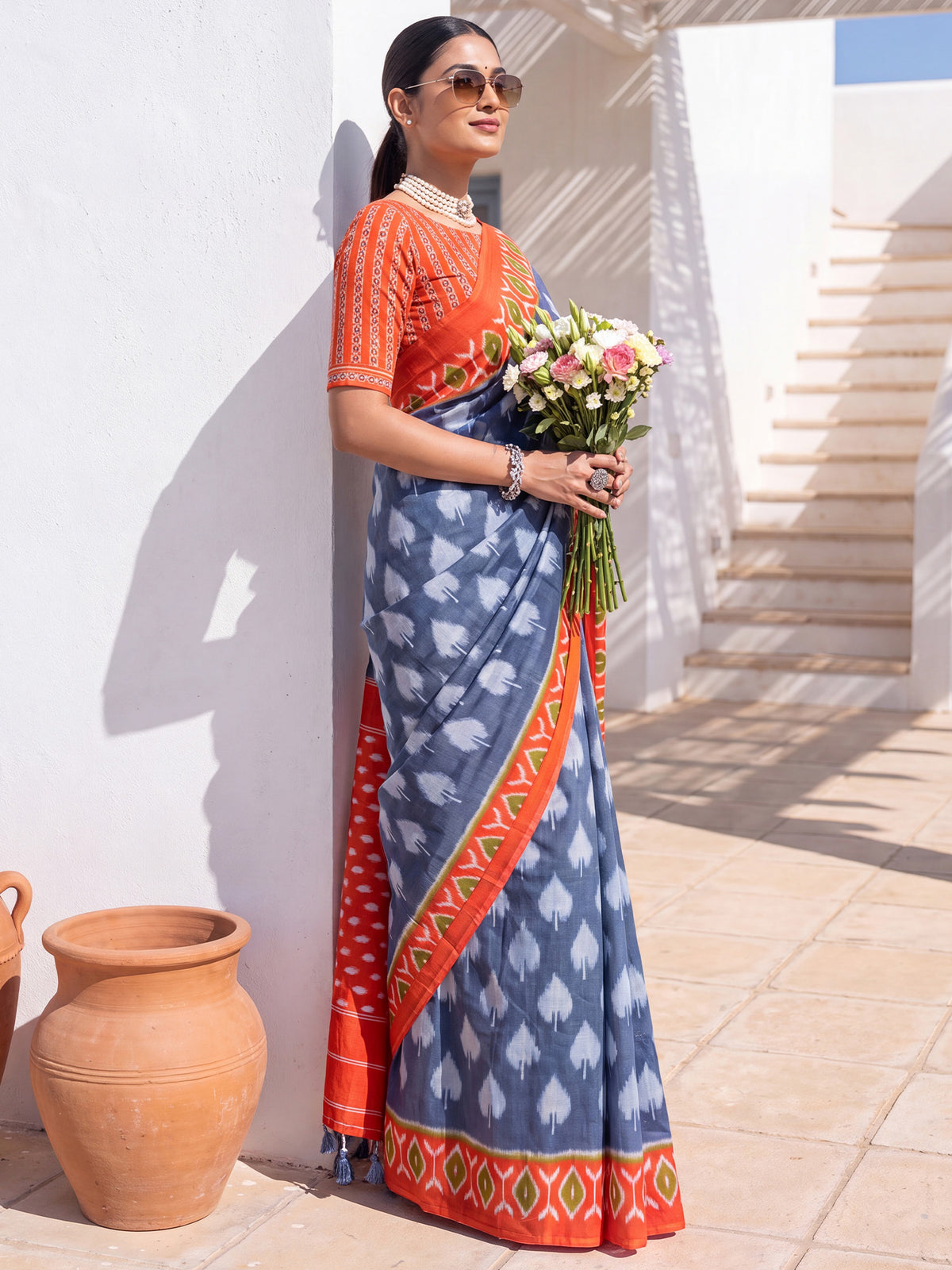 Blue Cotton saree – detail view 2