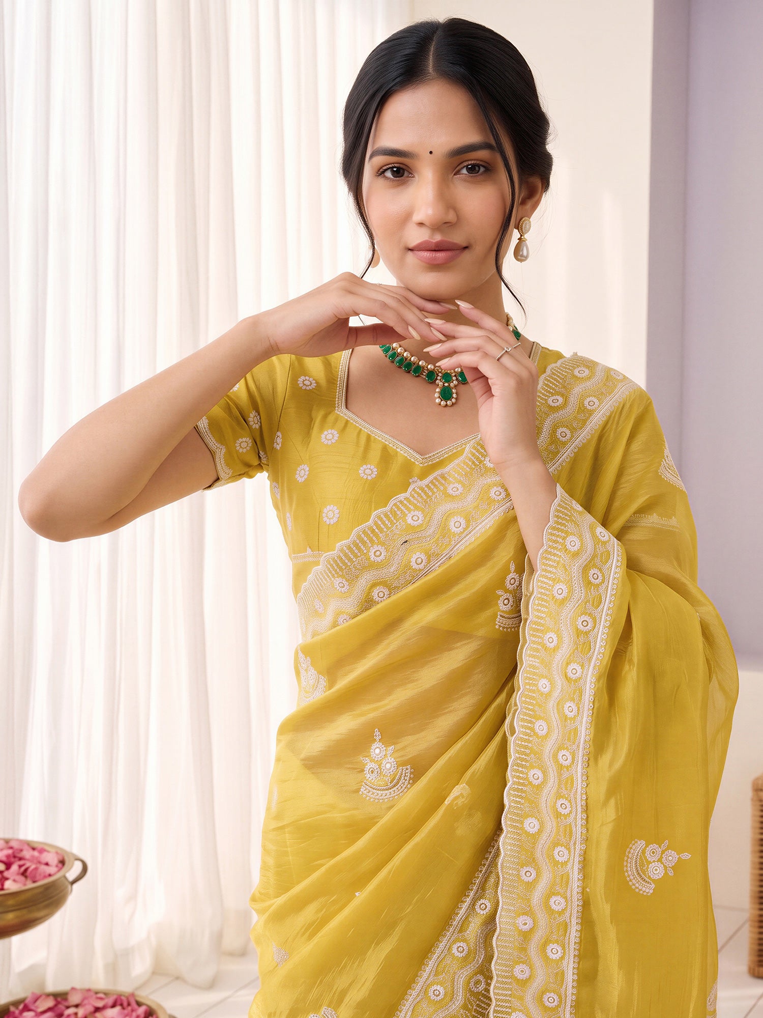 Yellow Paper Silk saree – detail view 4