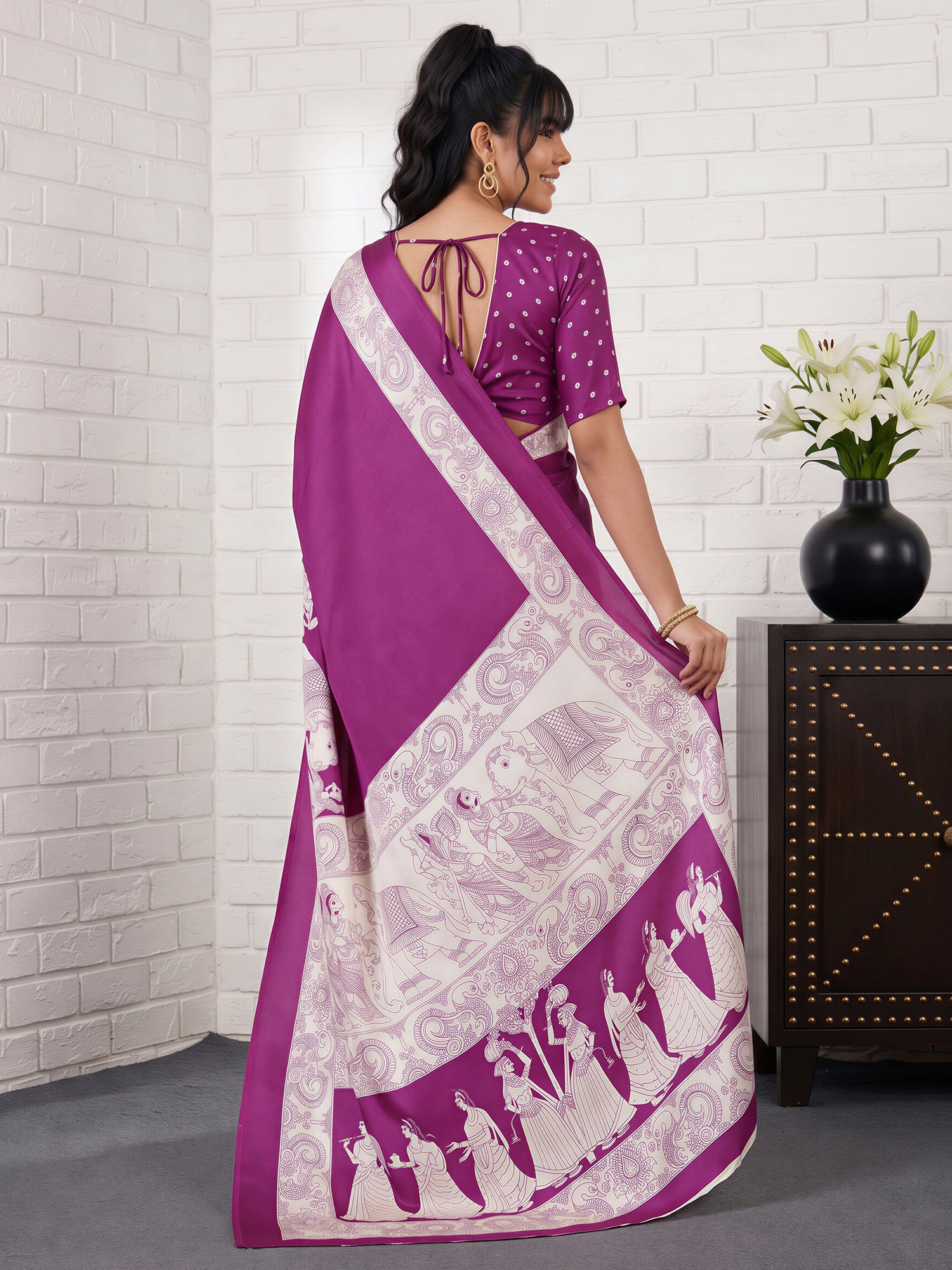 Purple Satin saree – detail view 1