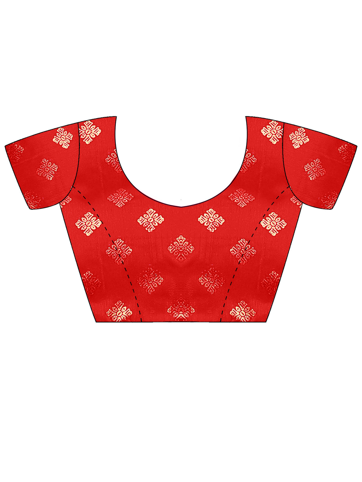 Unstitched red cotton blend blouse piece with ethnic motif design