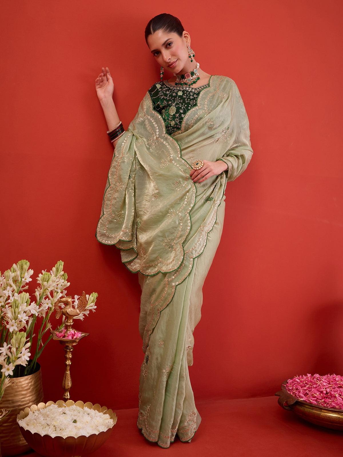 Light Green Satin Silk saree – detail view 2