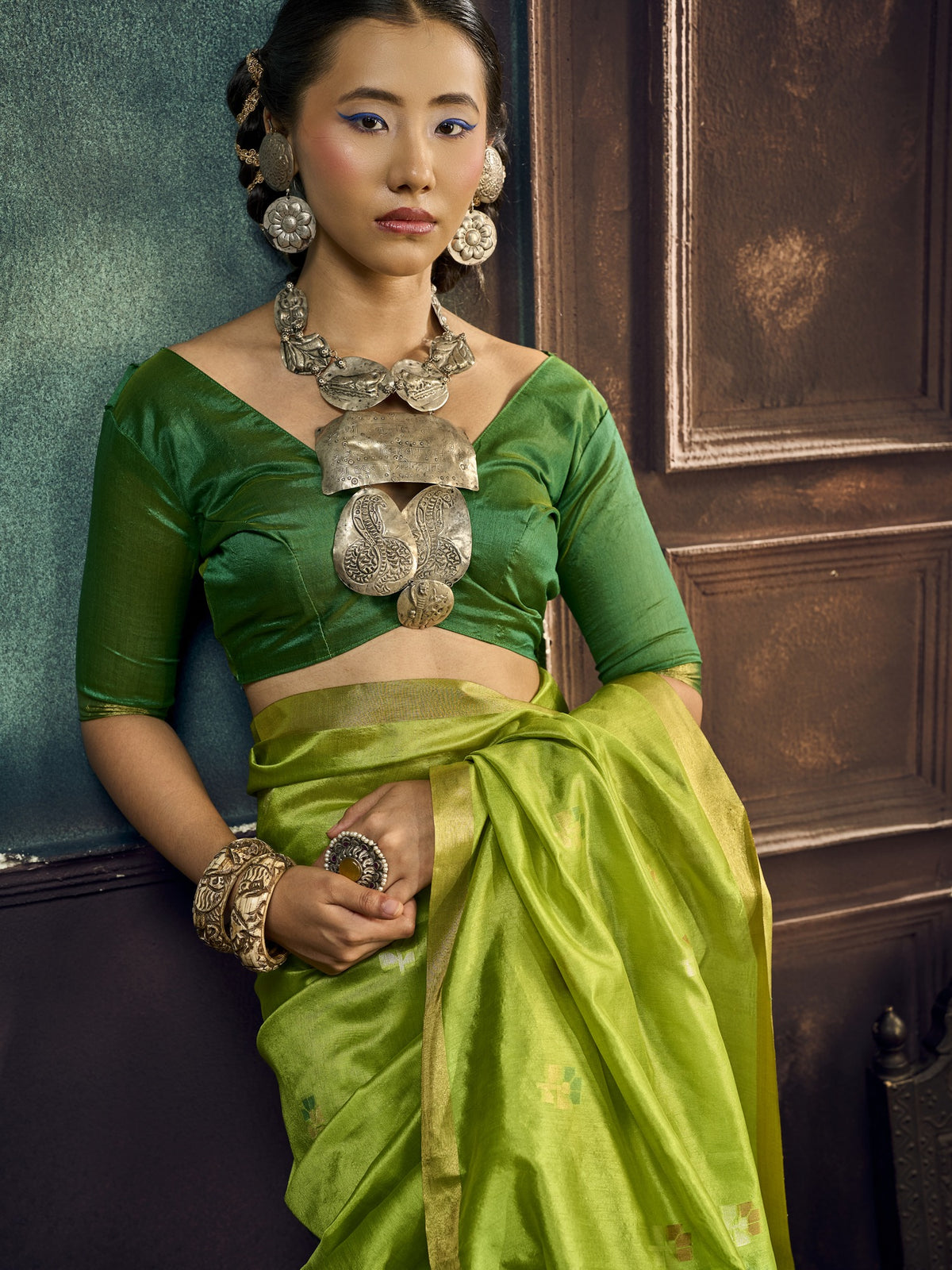 Light Green silk blend saree view 2