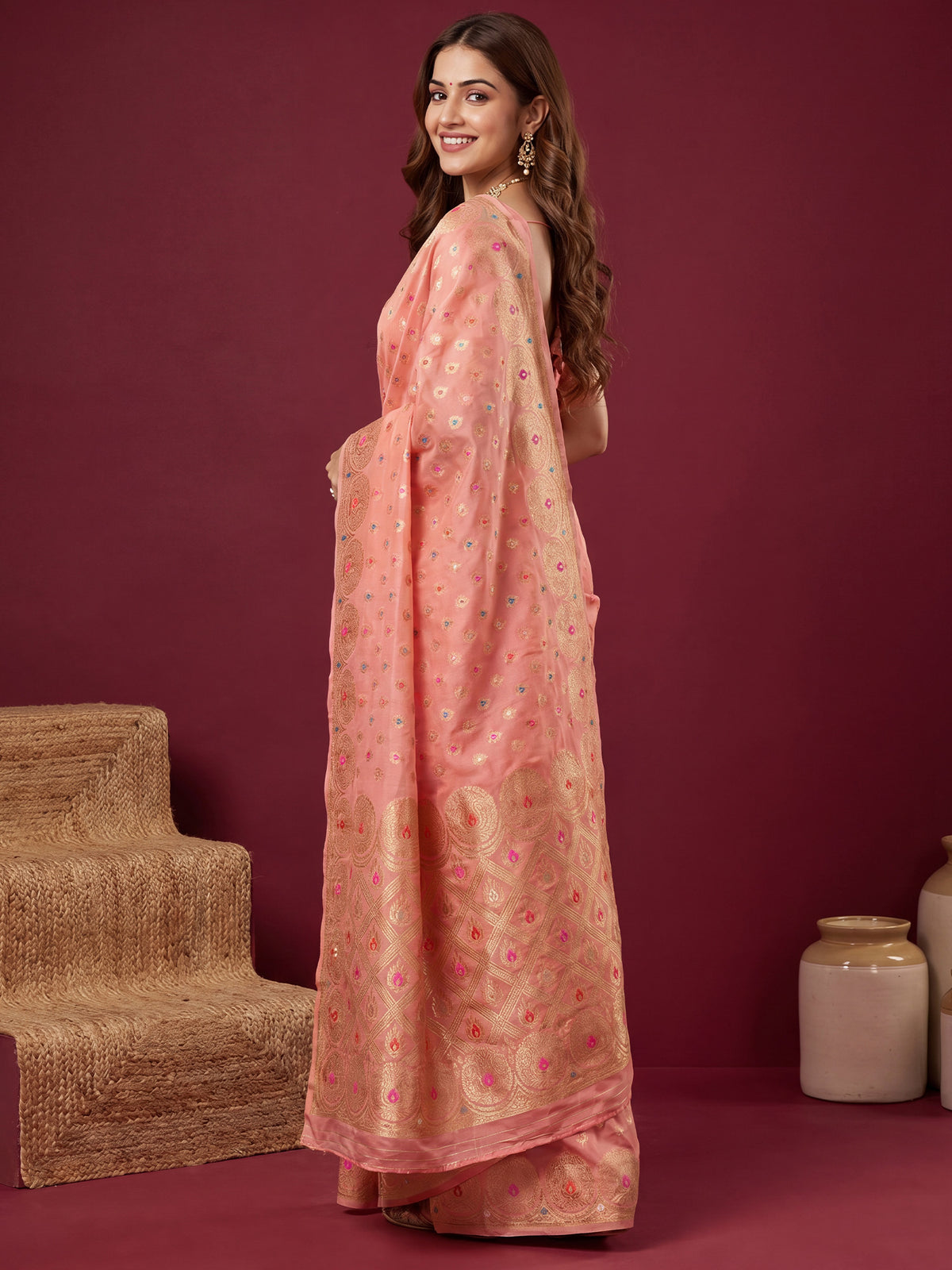 Pink Silk Blend saree – detail view 1