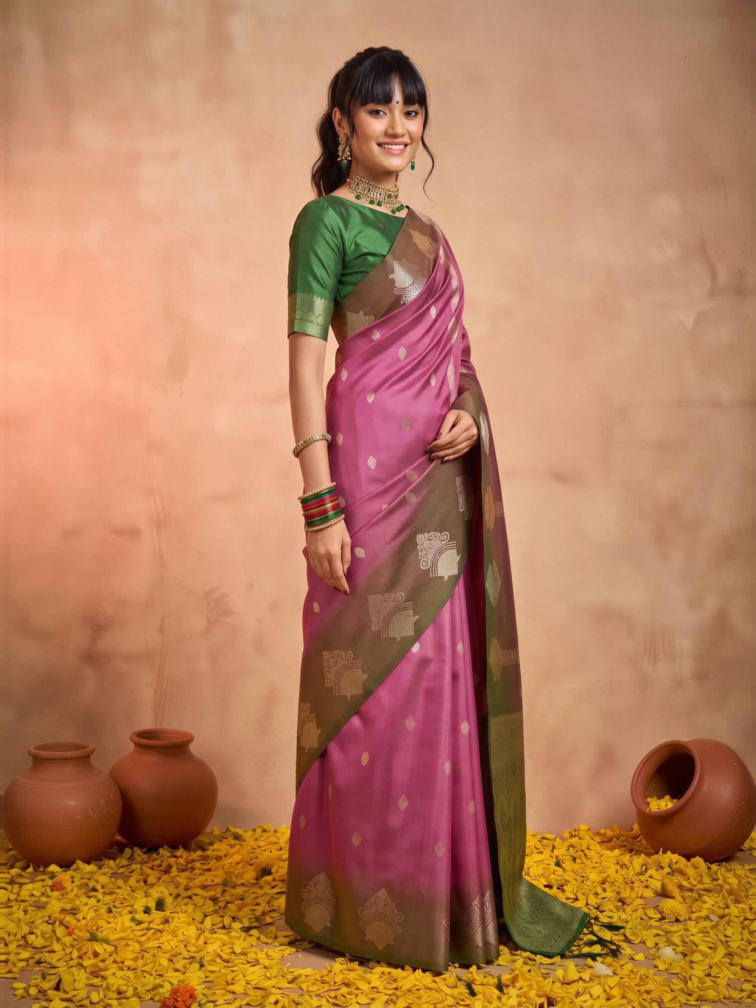 Magenta Cotton Blend saree – detail view 2