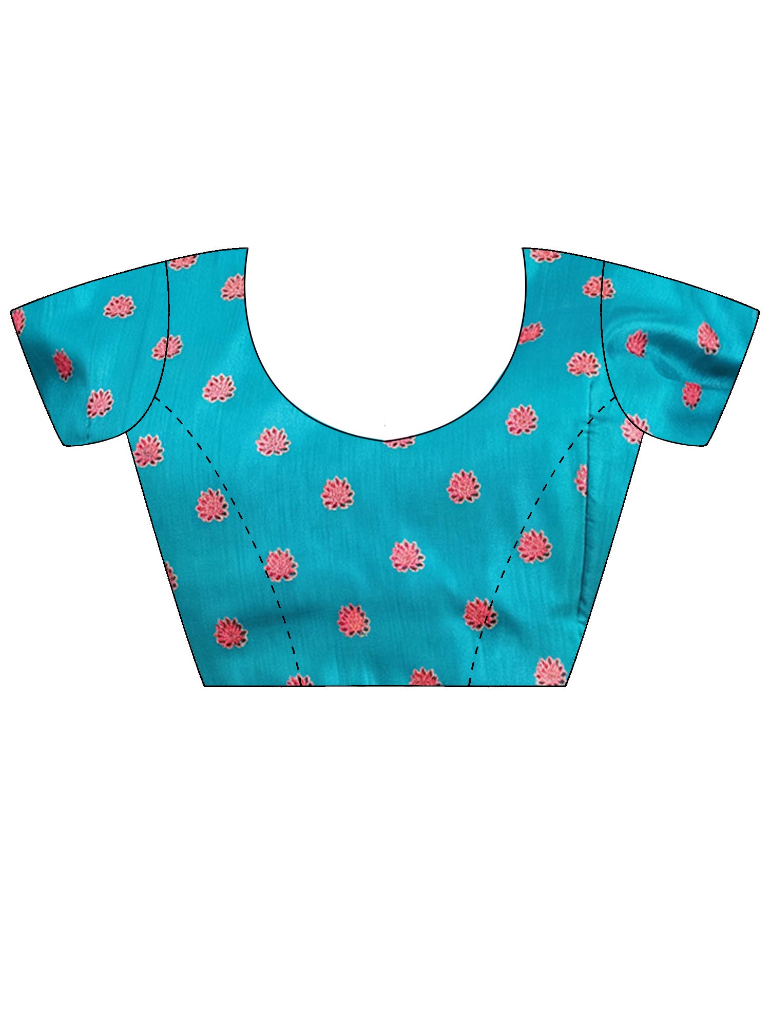 Unstitched light blue silk blend blouse piece with ethnic motif design