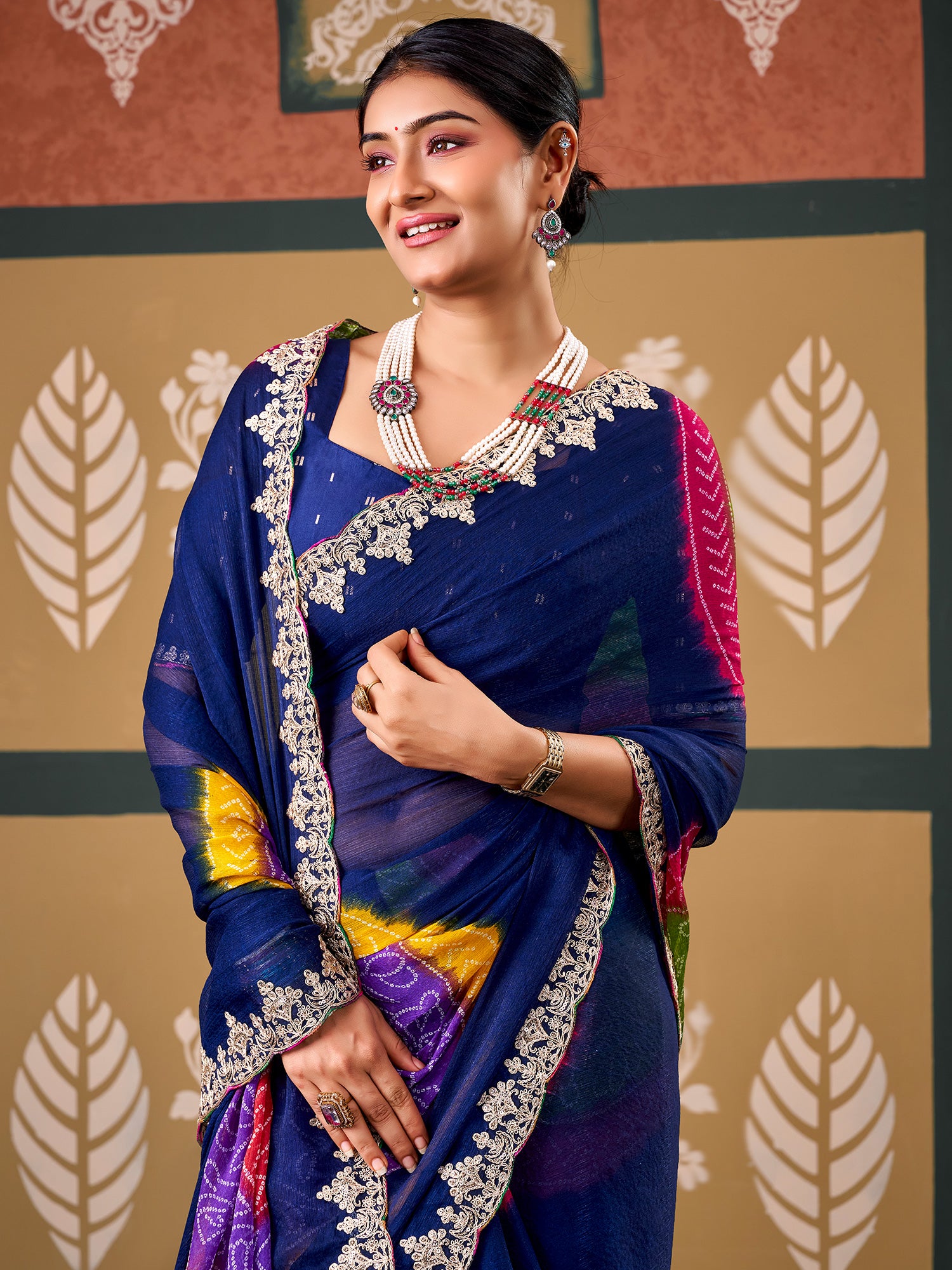 Navy Blue Chiffon saree – detail view 3