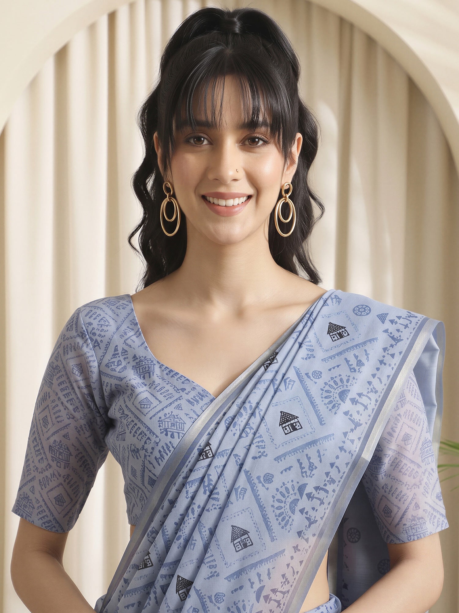 Light Blue Cotton Linen saree – detail view 4