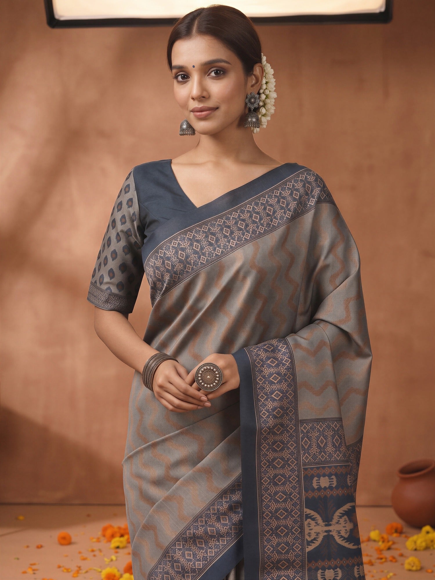 Grey Silk Blend saree – detail view 4