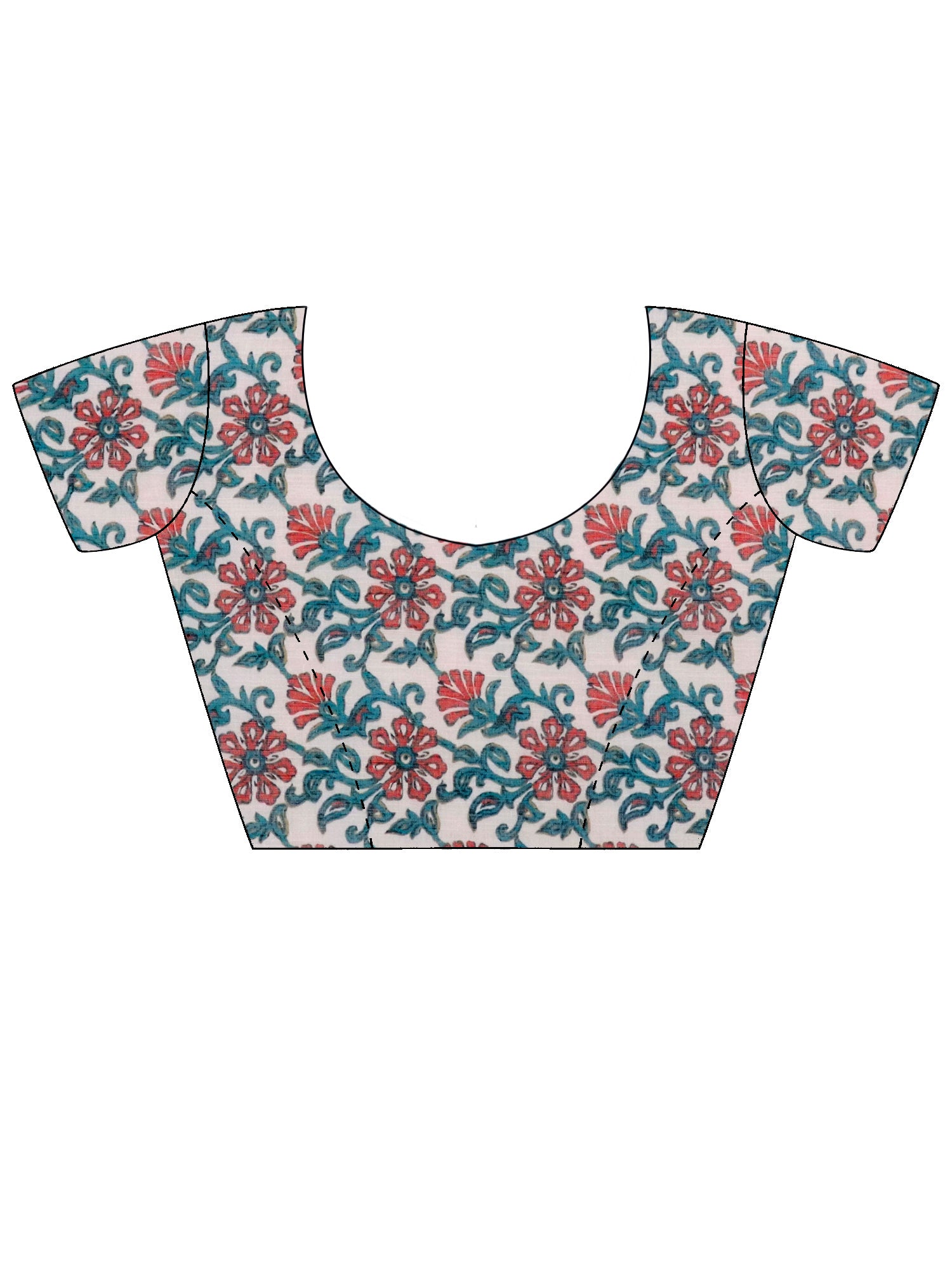 Unstitched coral cotton blend blouse piece with floral design