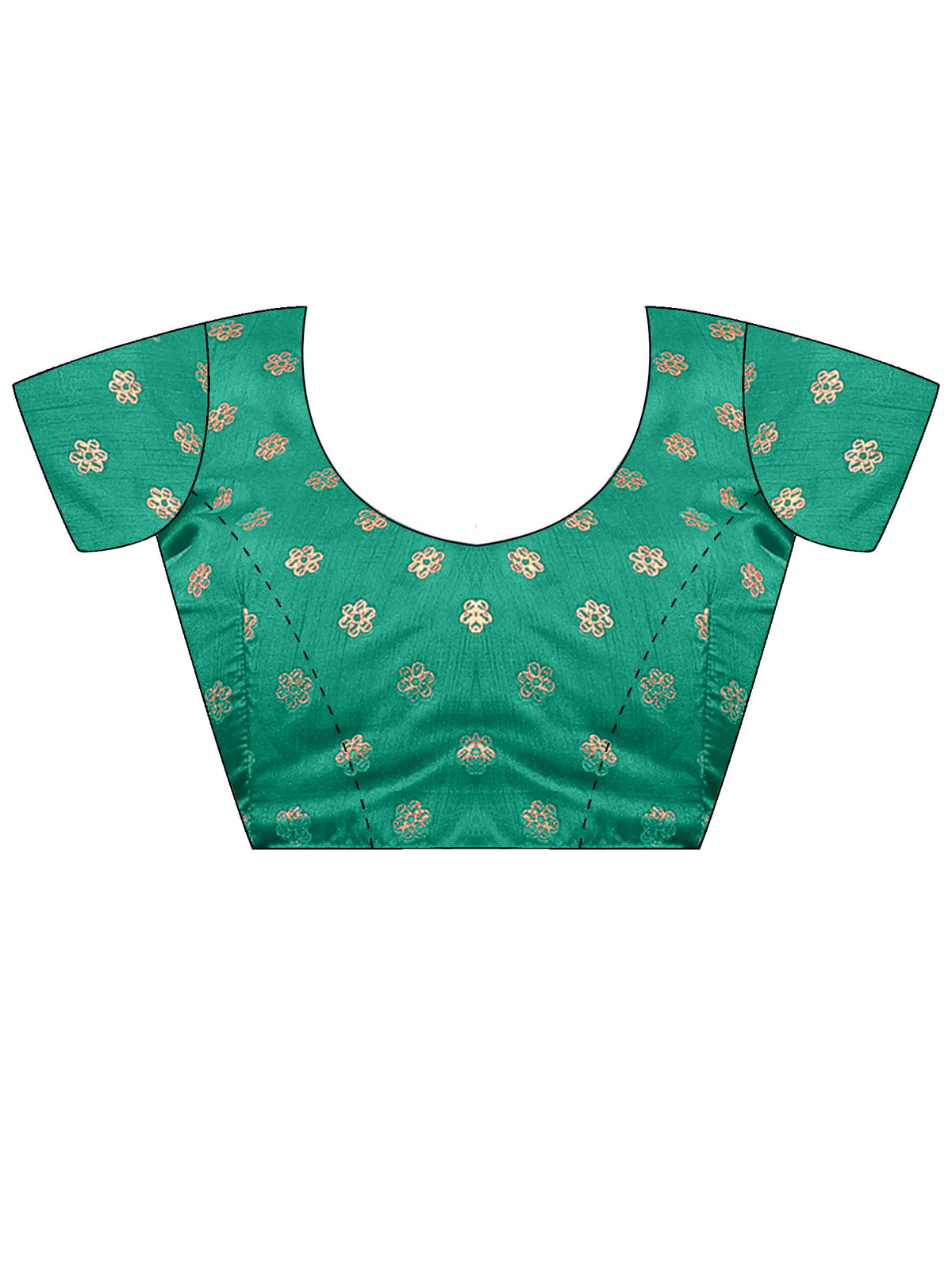 Unstitched teal blue cotton blend blouse piece with ethnic motif design