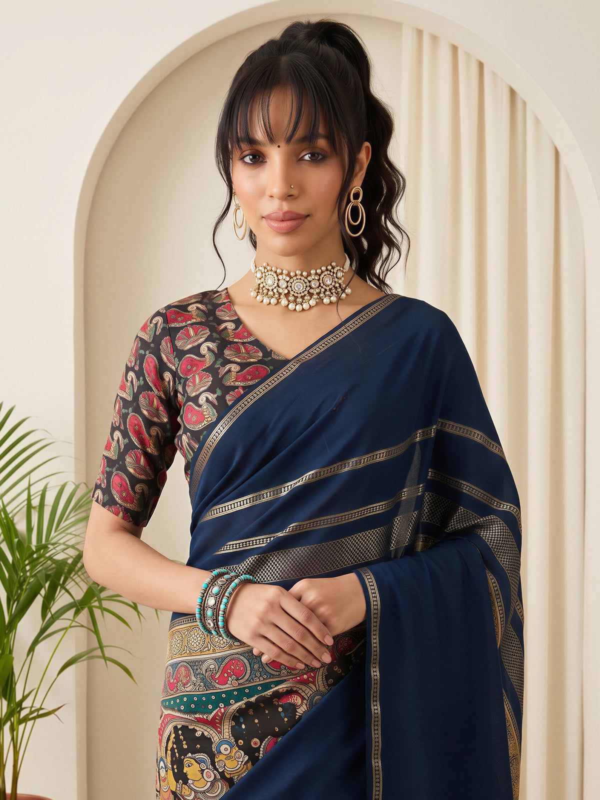 Navy Blue Viscose Silk saree – detail view 4
