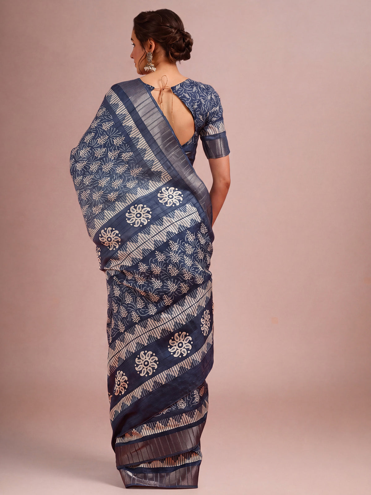 Navy Blue Cotton Silk saree – detail view 1