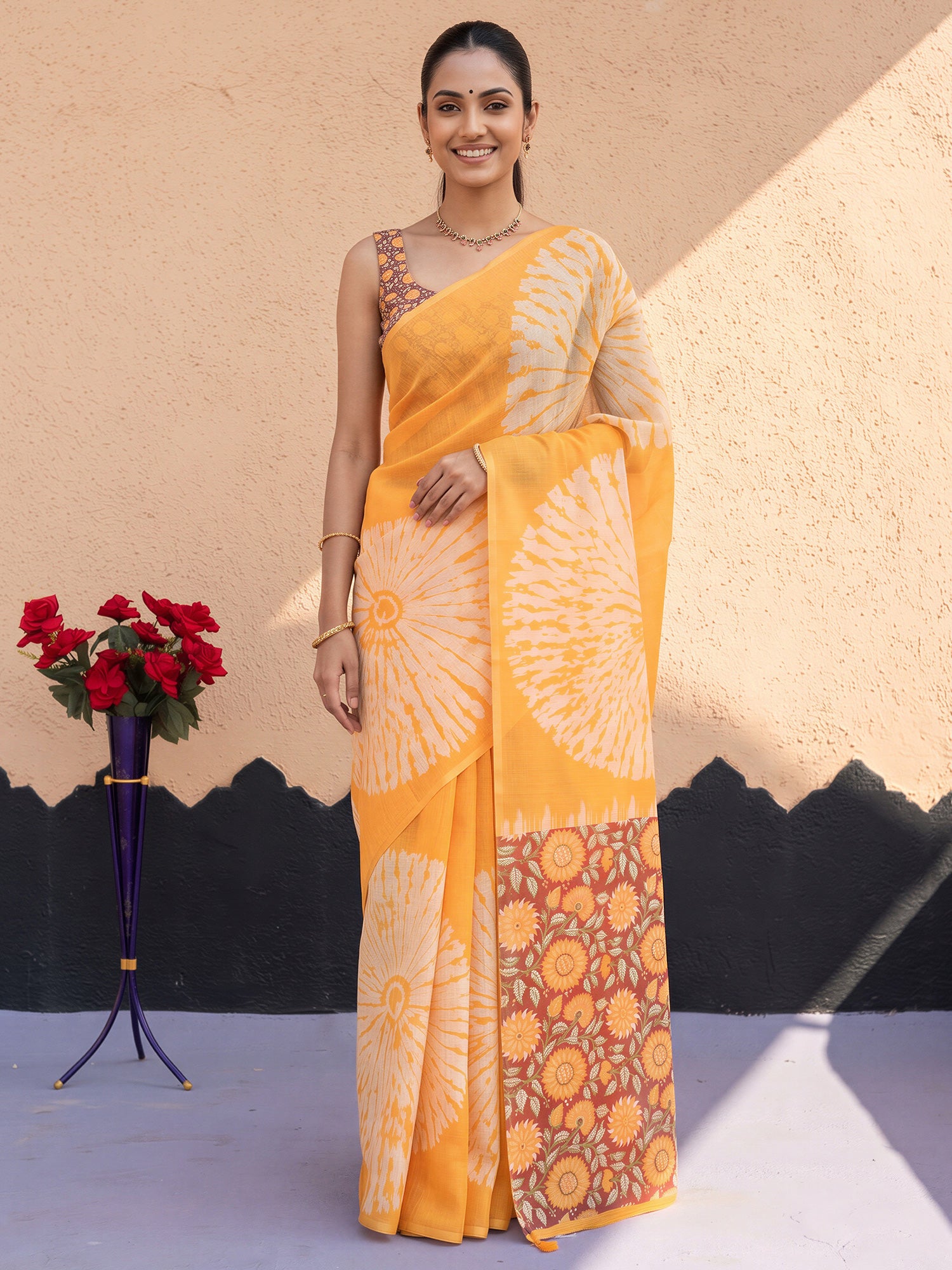 Mustard Cotton Blend saree – detail view 3