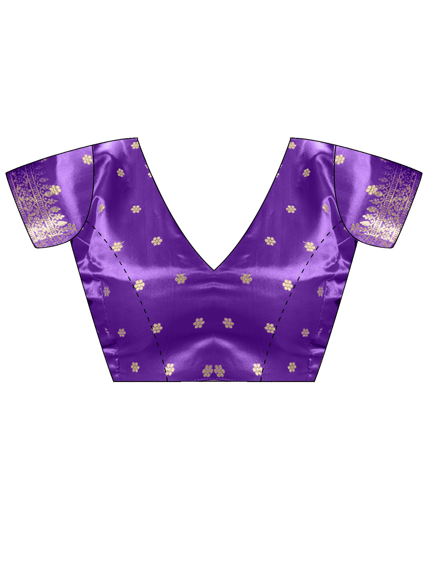 Unstitched purple satin silk blouse piece with woven design design