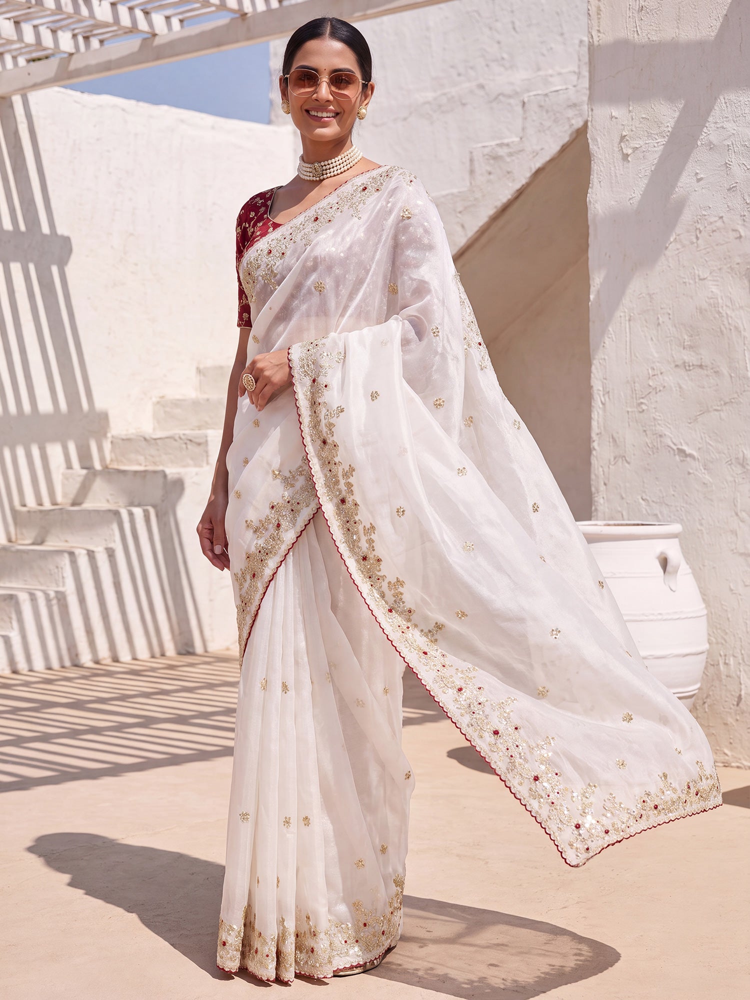 White Satin saree – detail view 3