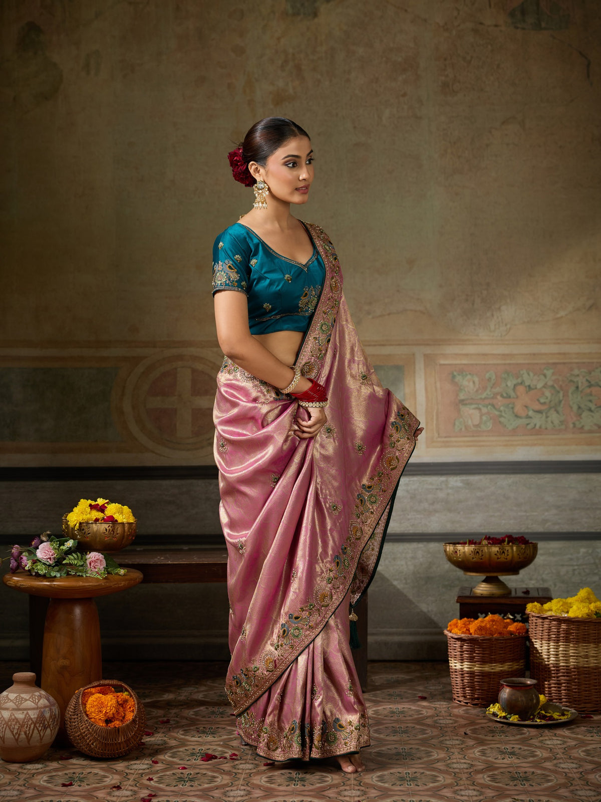 Pink Silk Blend saree – detail view 4