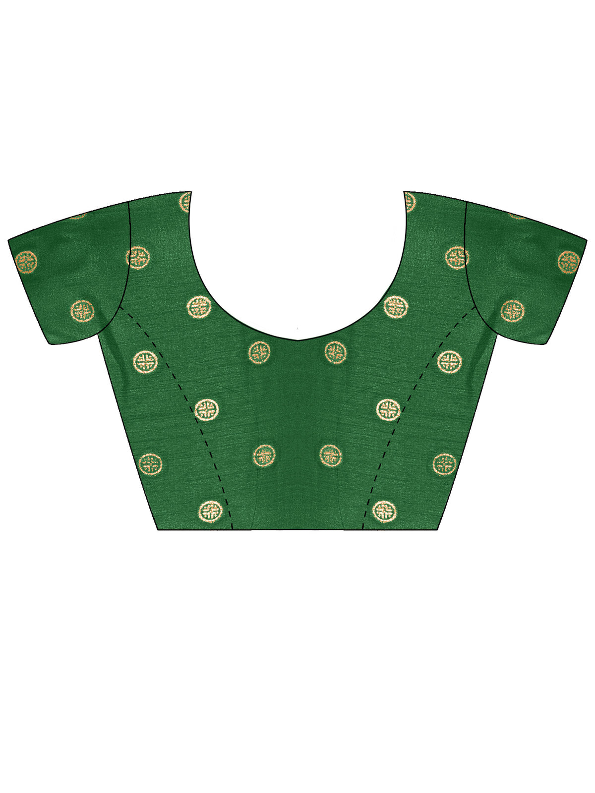 Unstitched green cotton blend blouse piece with foil design