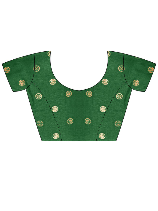 Unstitched green cotton blend blouse piece with foil design