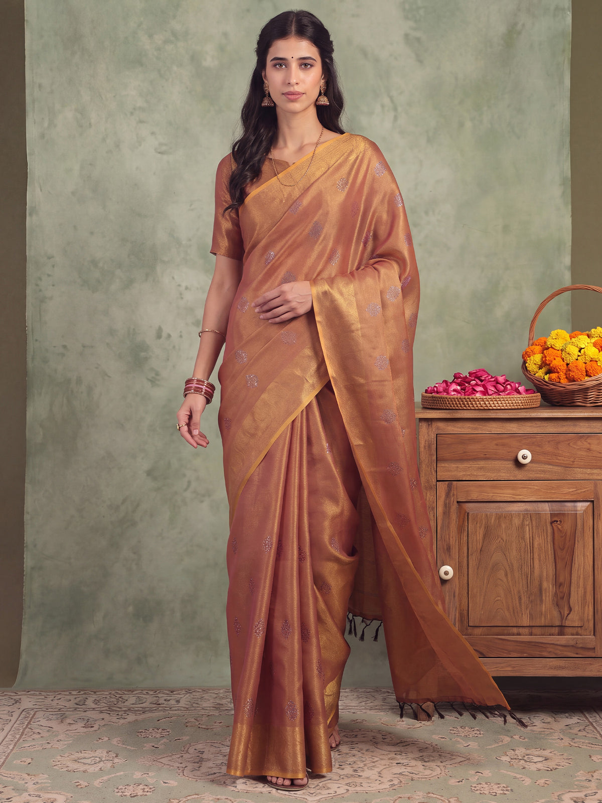 Copper Linen saree – detail view 3