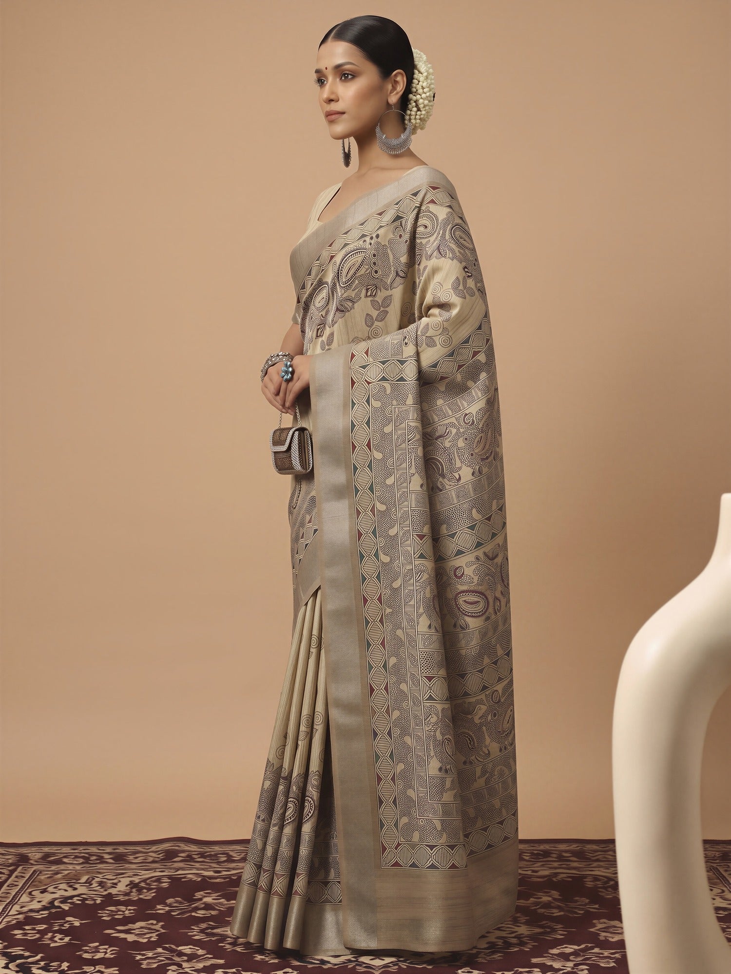 Cream Satin Silk saree – detail view 2