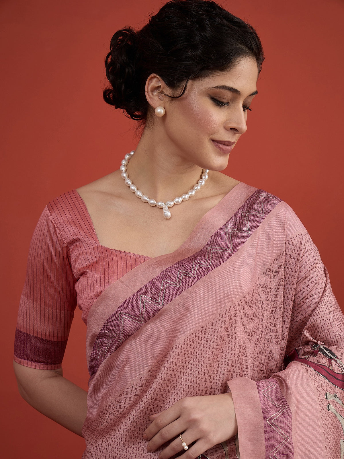 Pink art silk saree view 3
