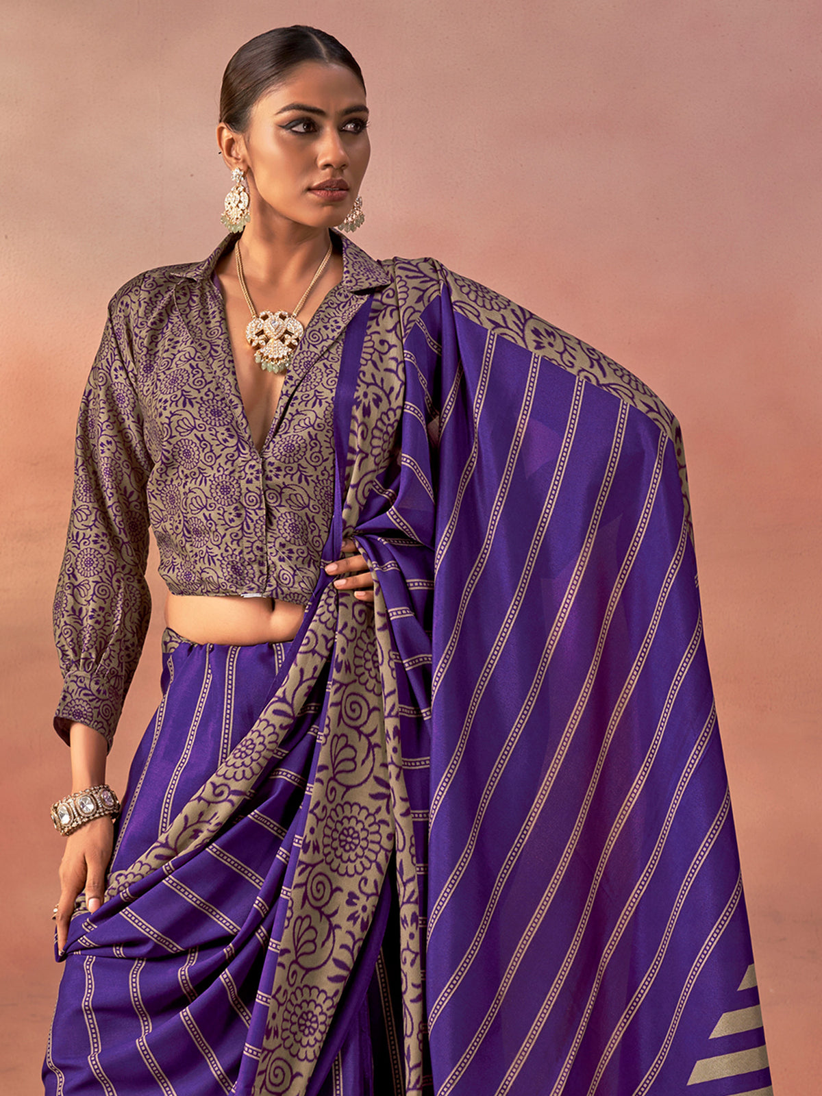 Purple Silk Blend saree – detail view 2