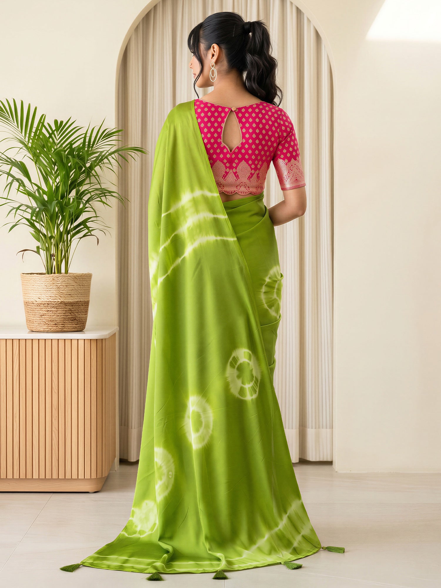 Light Green Satin Silk saree – detail view 1