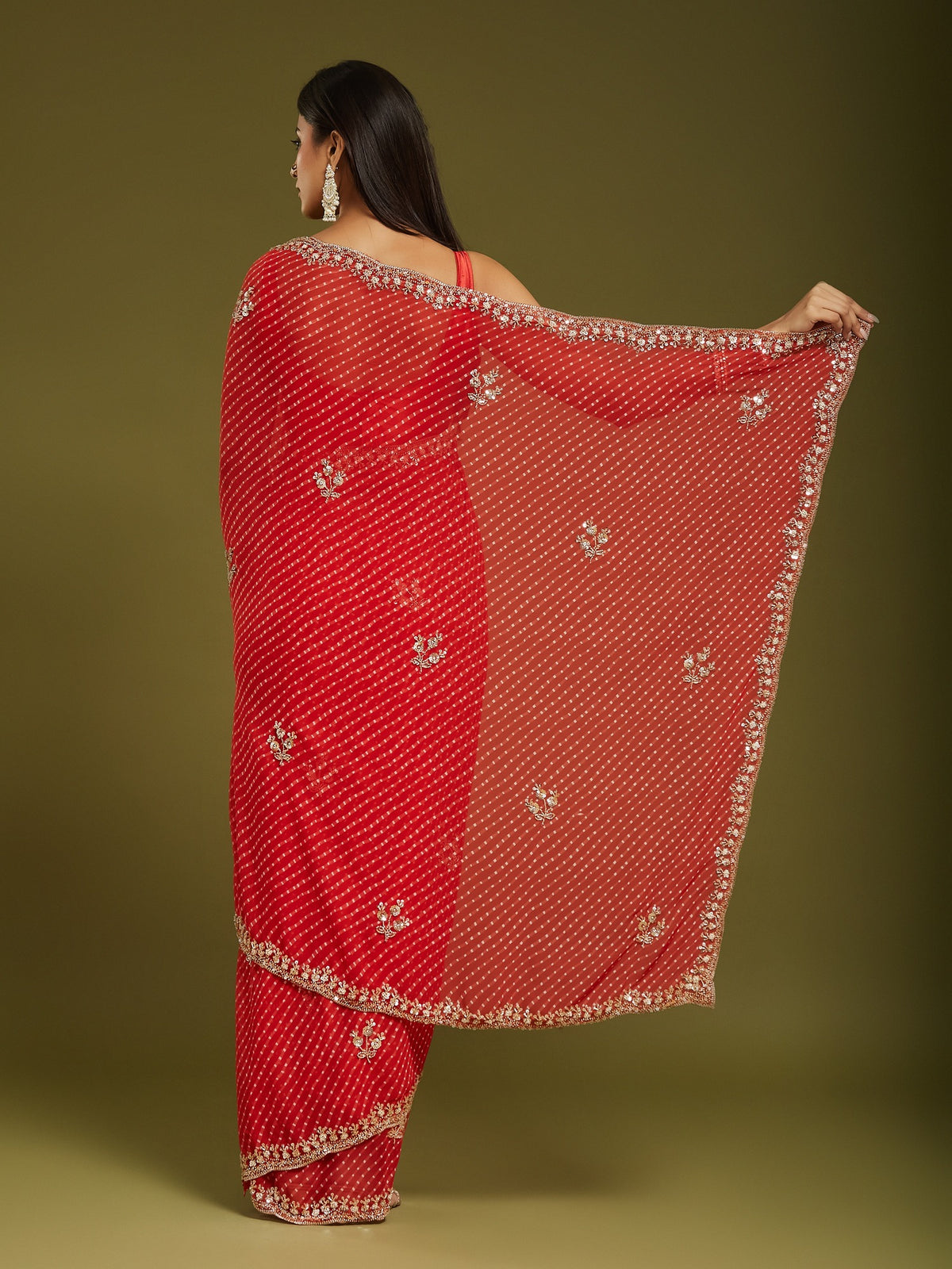 Red Georgette saree – detail view 3