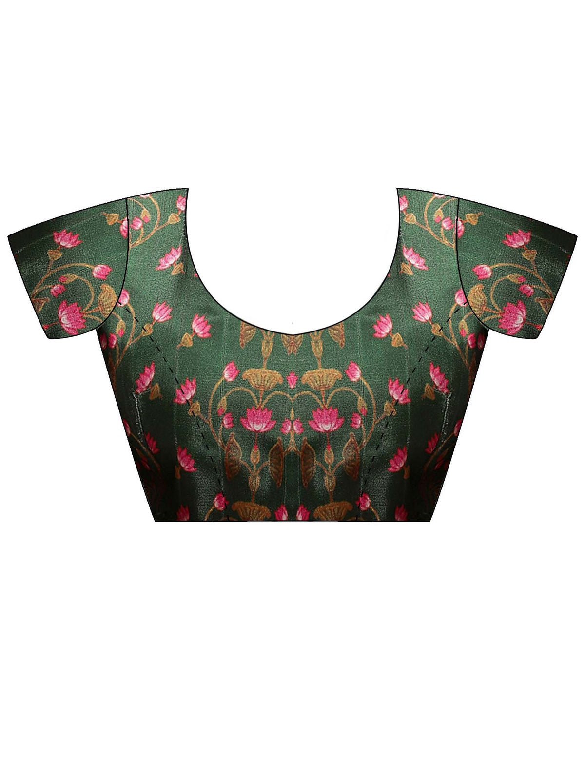 Unstitched green silk blend blouse piece with madhubani design
