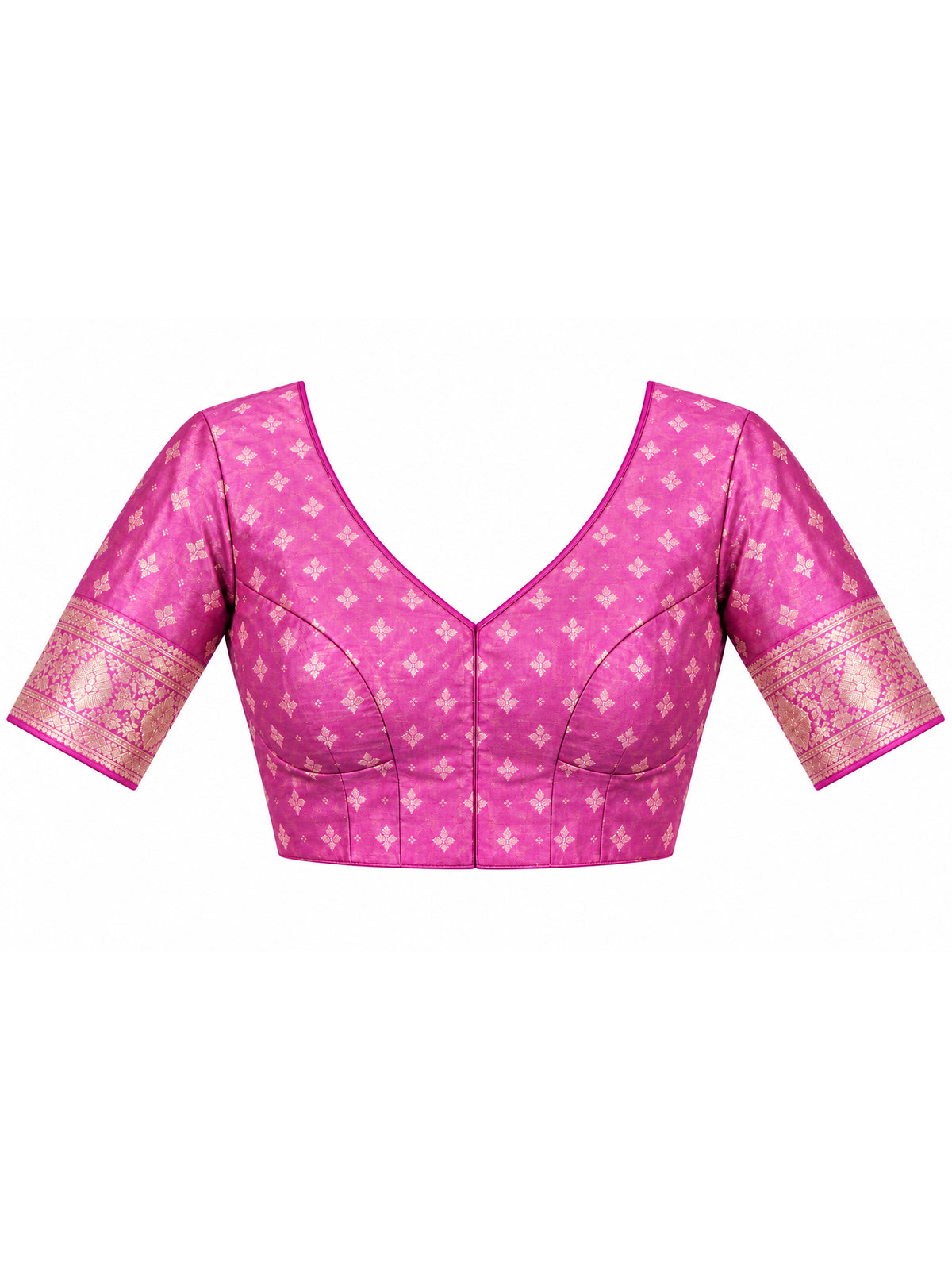 Unstitched pink  blouse piece with woven design design