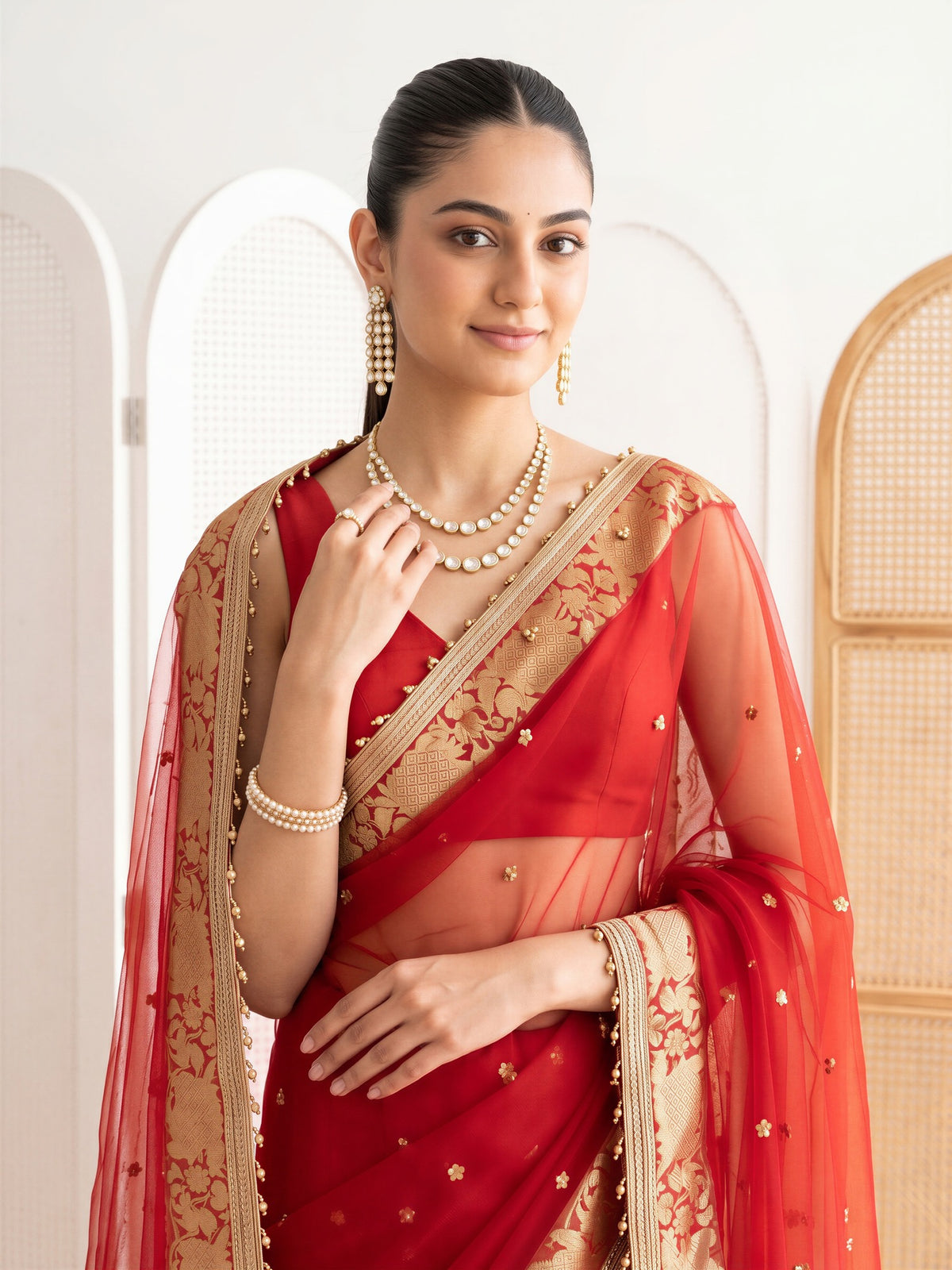 Red Silk Blend saree – detail view 3