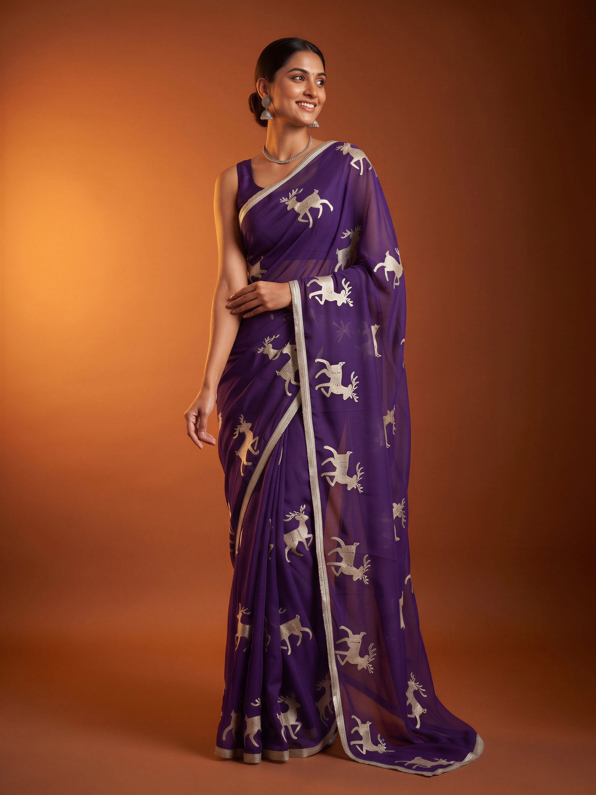Purple Georgette saree – detail view 3