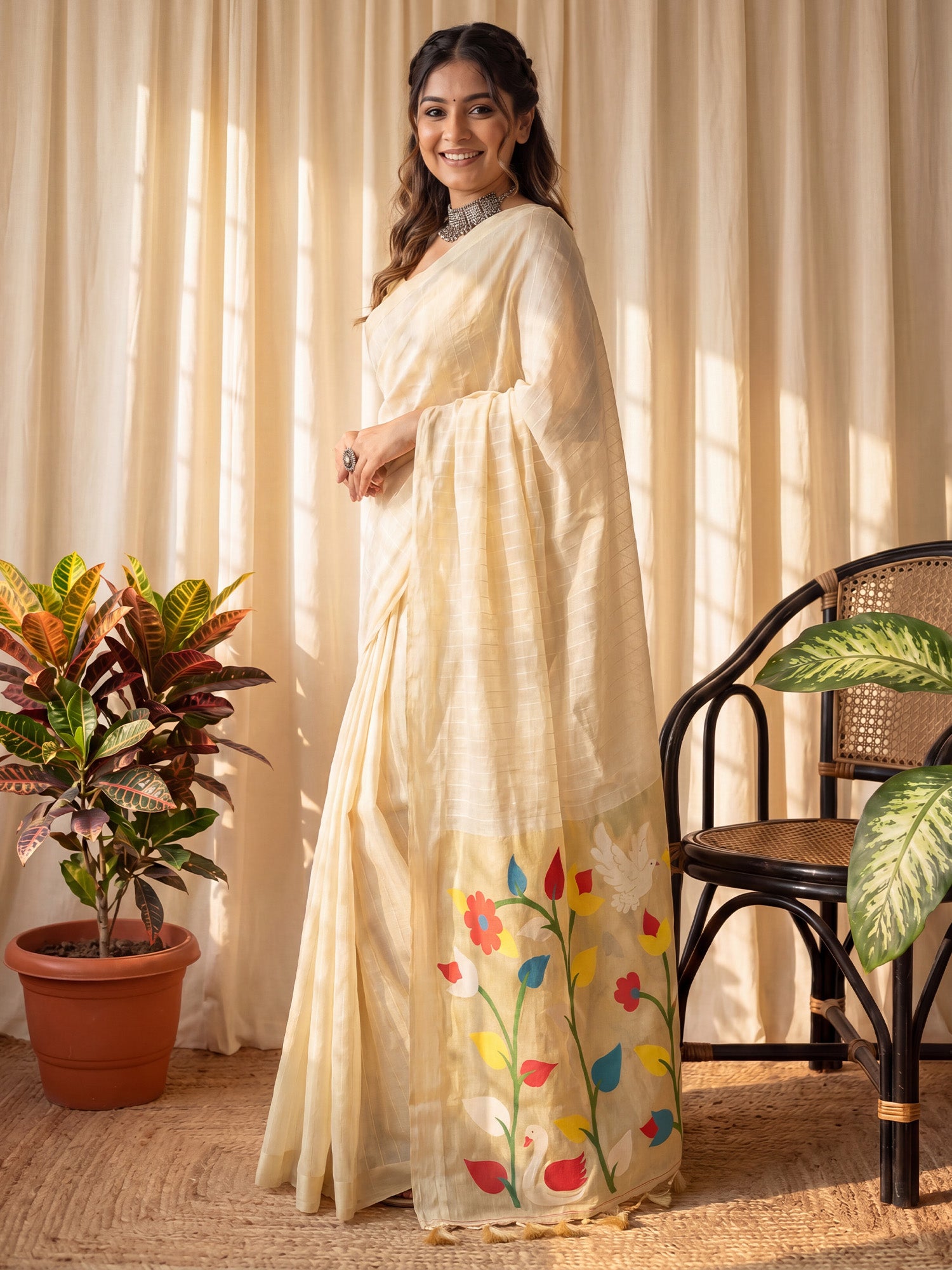 Cream Muga Silk saree – detail view 2
