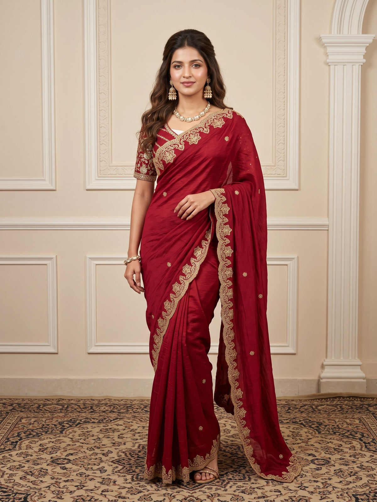Red Vichitra Silk saree – detail view 3